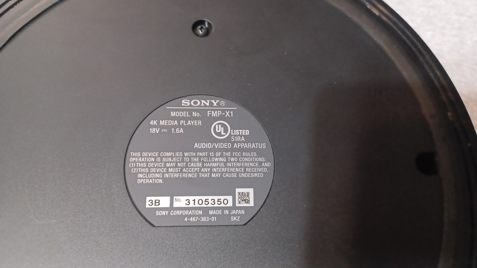 Sony FMP-X1 4K Ultra HD Media Player – No power adapter. Untested. Powers on.