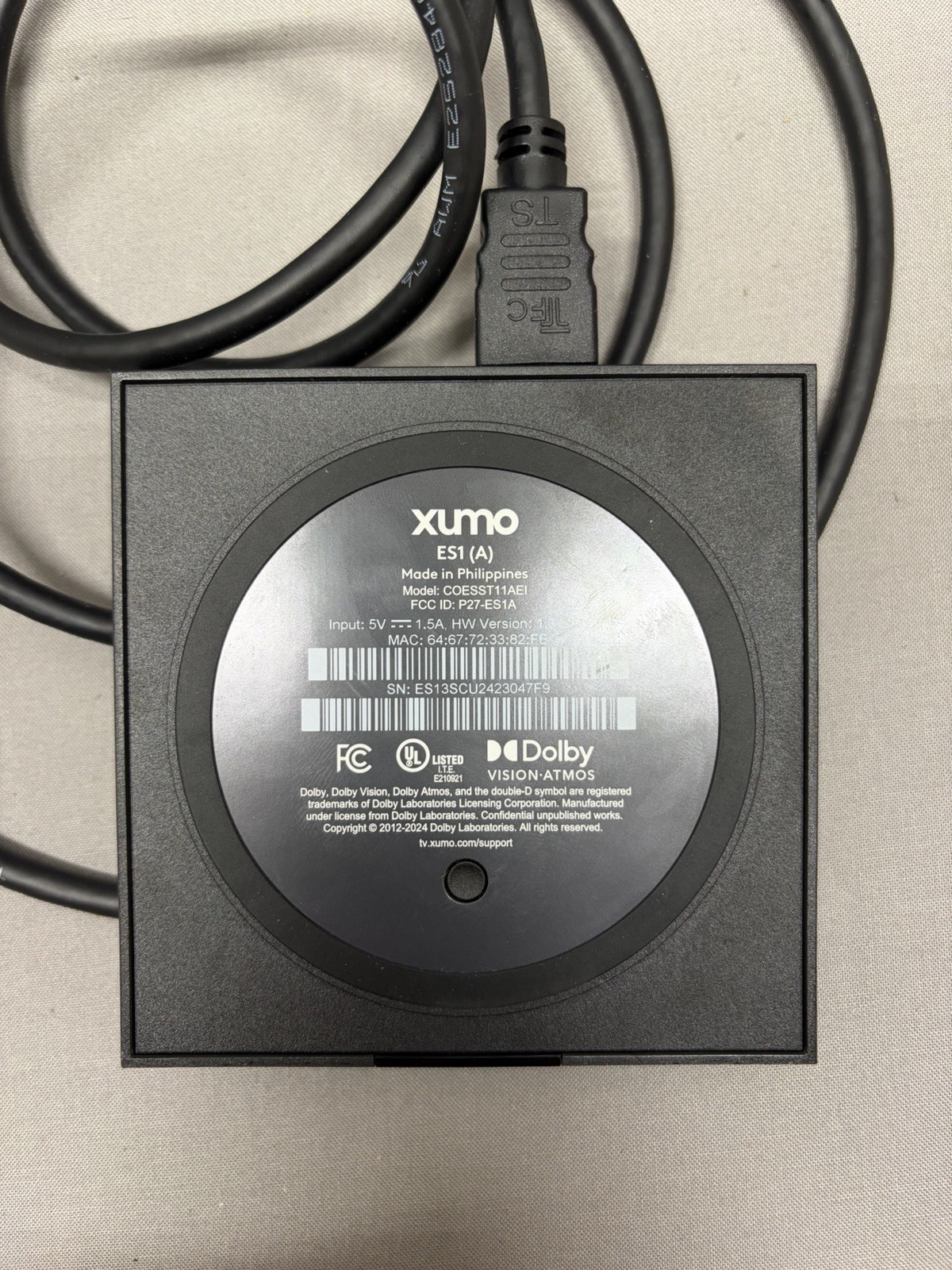 Xumo Stream Box 4K Streaming Media Player Model ES1 (A) COESST11AEI B42