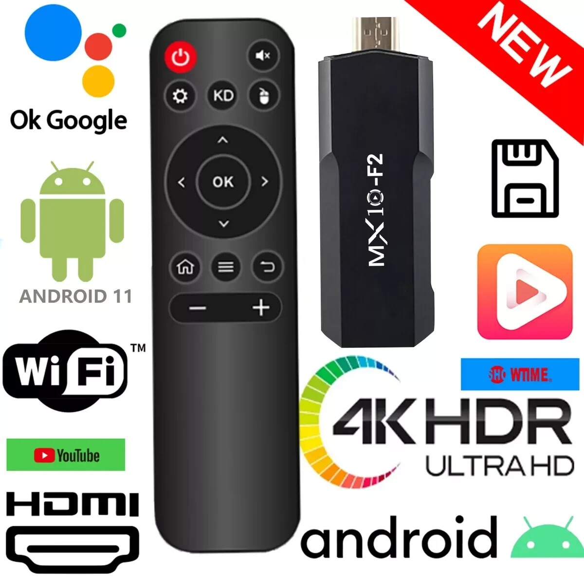 Stick Tv 1gb 8gb 1 unit android 2025 stb mx10 F2 tv box 4k