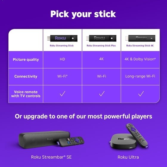 Roku Streaming Stick Plus 4K HDR Voice Remote Bluetooth Streaming Device
