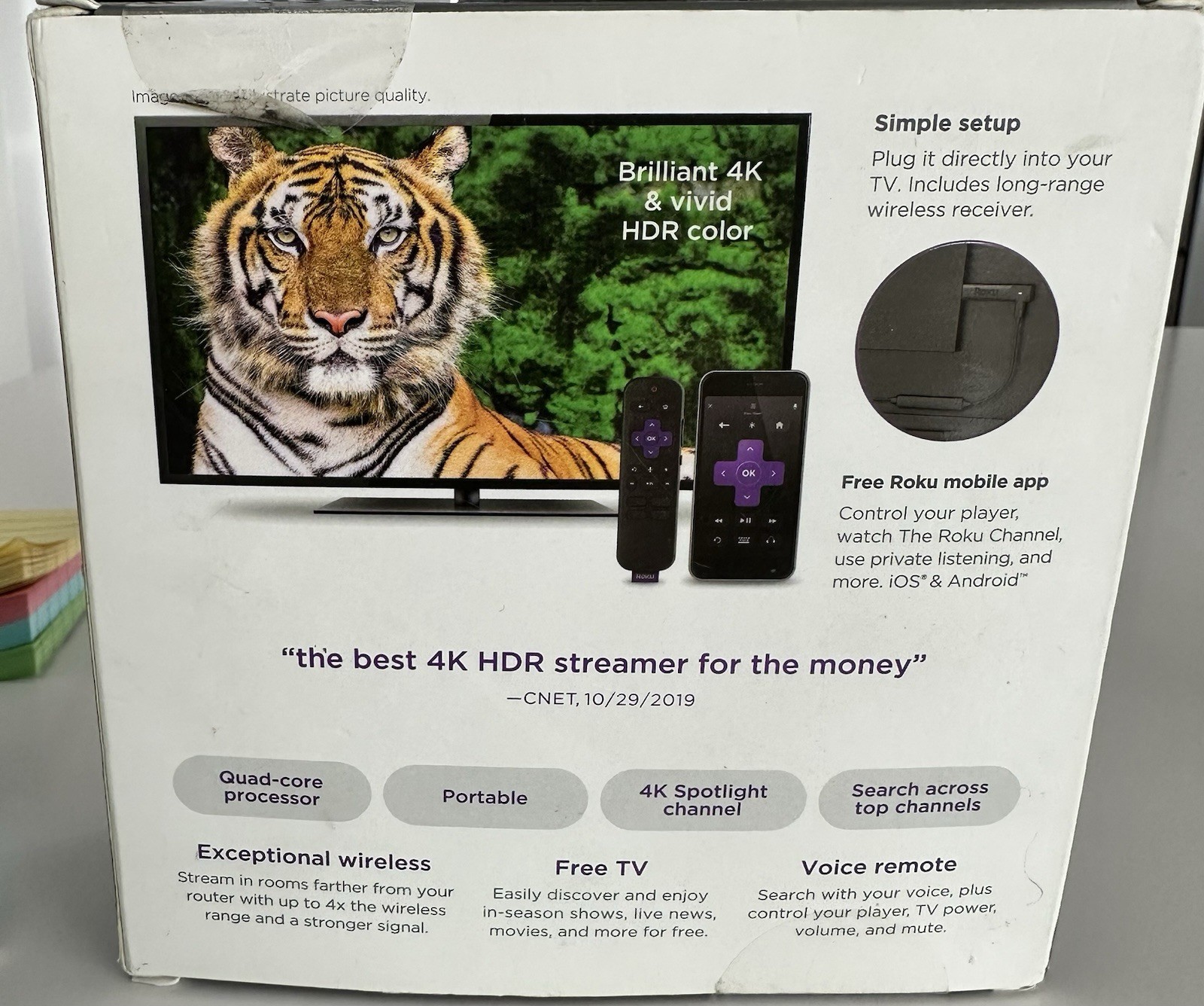 Roku Streaming Stick Plus 3810R – 4K HDR Media Player Voice Remote New Open Box