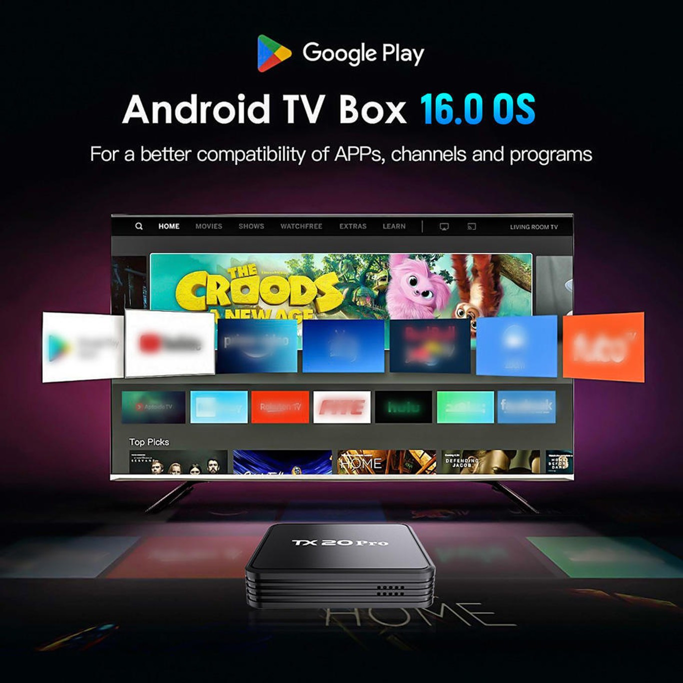 TX20 Pro Android 16 TV Box 2GB+16GB WiFi 6 4K Ultra HD Smart Streaming Device