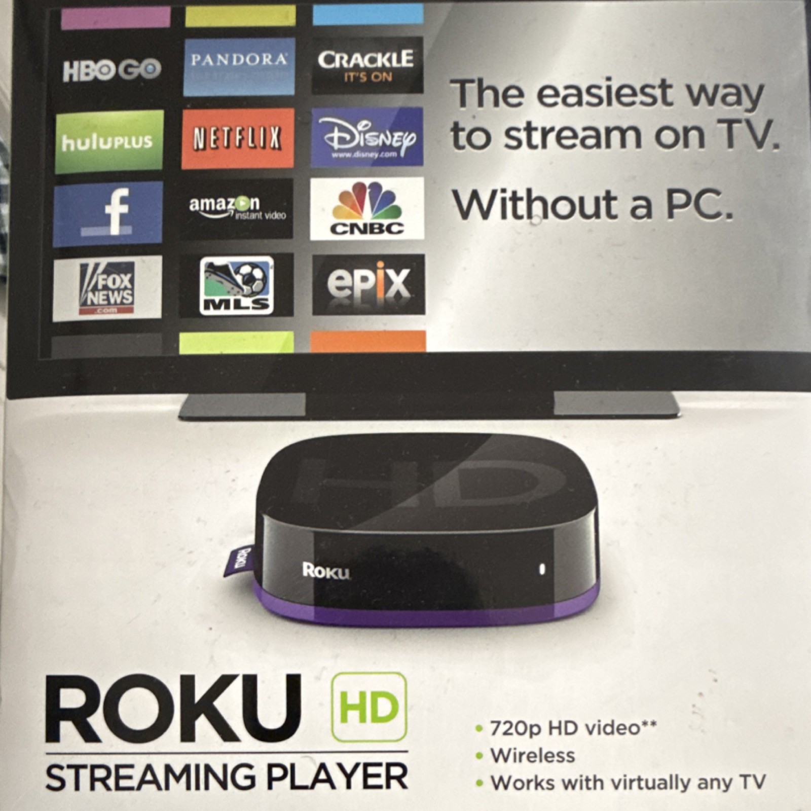 Roku HD Streaming Player Wireless 720p Black Purple Media Streamer