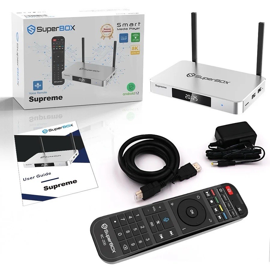 SuperBox Supreme 2025 – 8K UHD, 4GB RAM, 128GB, WiFi 6, Ethernet, Voice Control