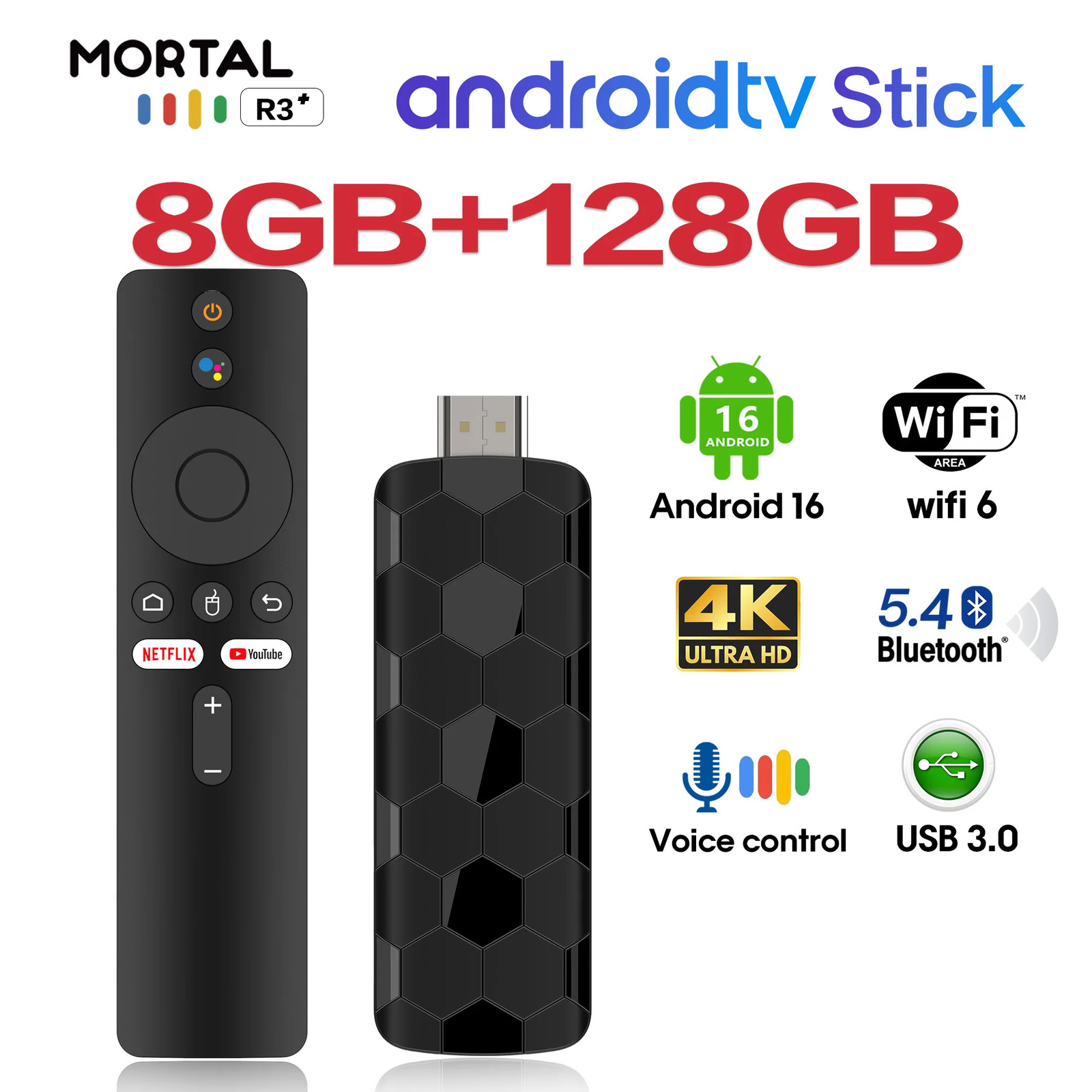 2026 New R3+ TV Stick Dual UI Interface Dual Wifi 2.4G/5.8G 4K Ultra HD 8GB 128G