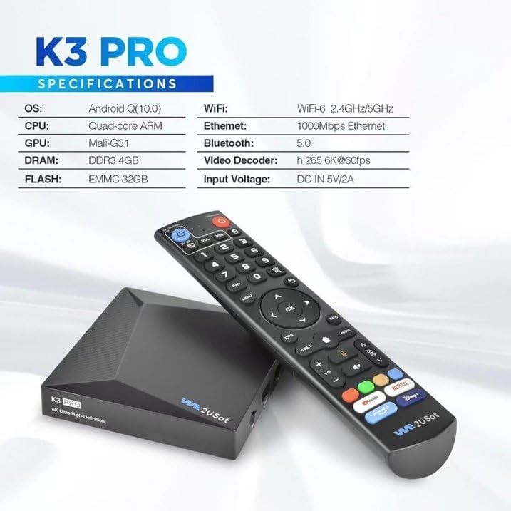 New WE2USAT K3 PRO 6K Super TV Box Streaming Box Voice Control