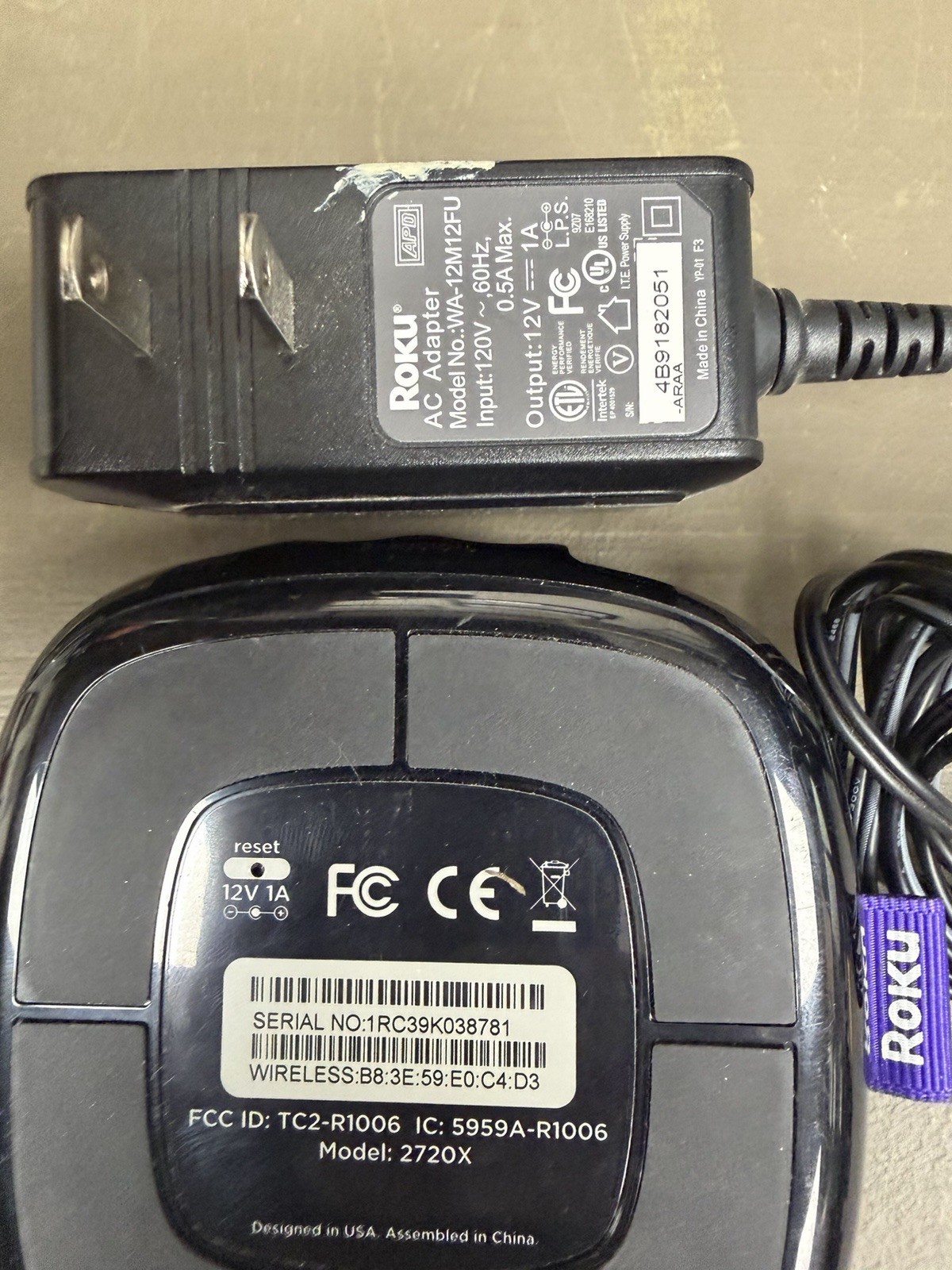 Roku 2 Media Streamer 2720X Black w/Power Supply – No Remote