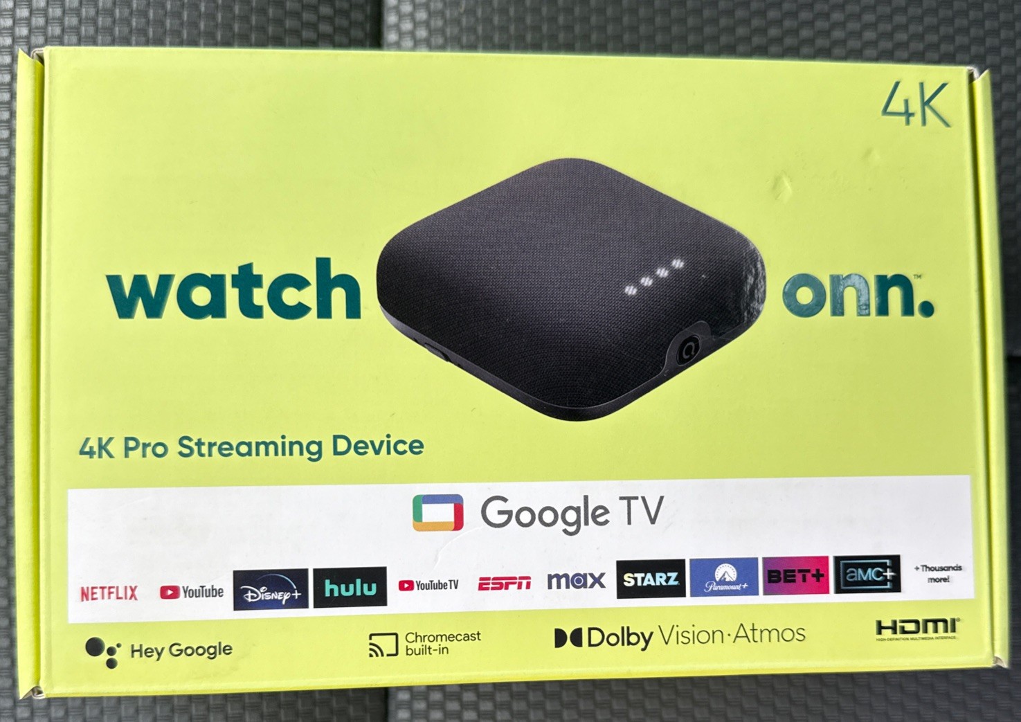 ONN 4K Pro Google TV Streaming Device w Dolby Atmos/Dolby Vision