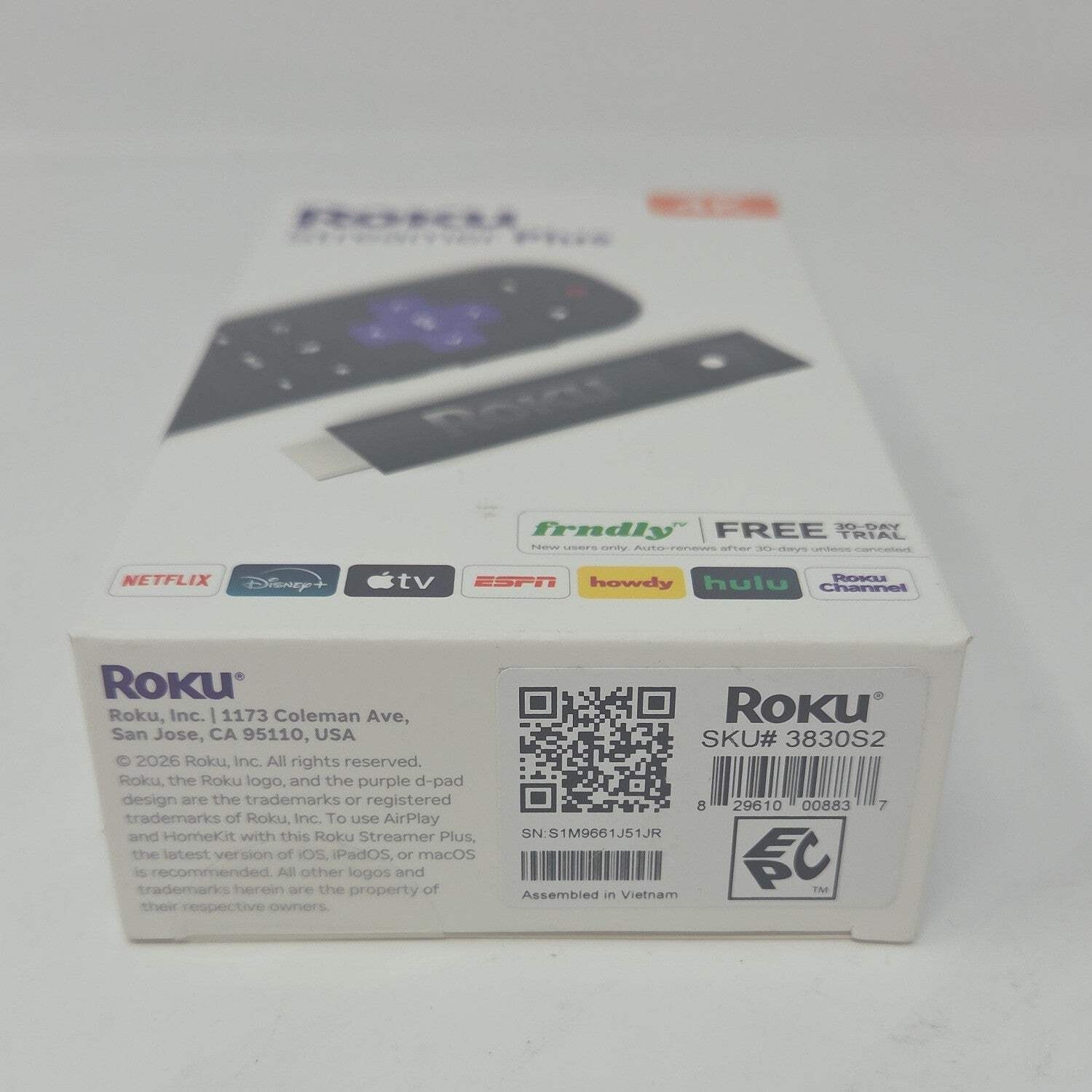New 4K Roku Streamer Plus 3830R Portable Streaming Media Player 3830R