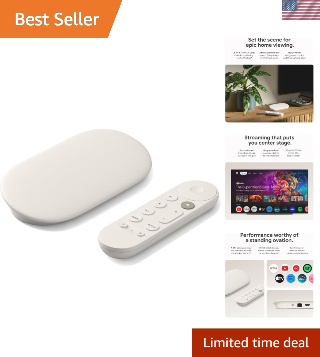 Fast 4K Streaming Media Player with Voice Search & 32 GB Storage – Porcelain
