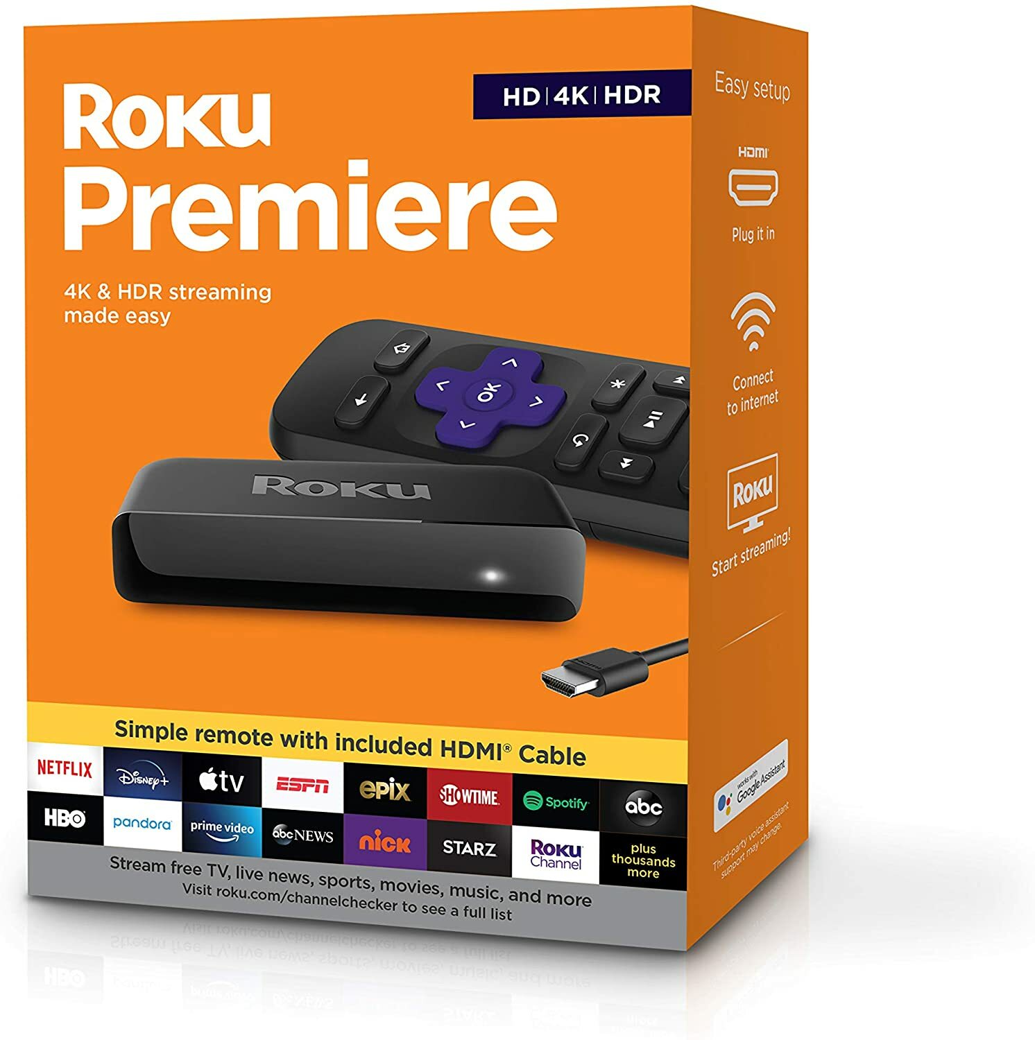 Roku Premiere | HD/4K/HDR Streaming Media Player, Simple Remote and Premium HDMI