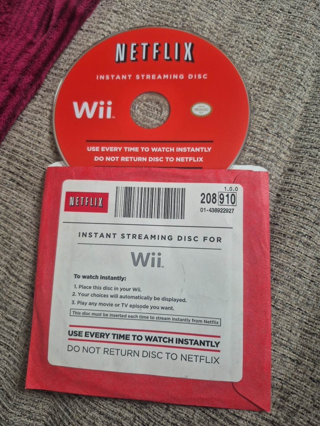Netflix Instant Streaming Disc for Wii Red 2010 RVL-006(USA) 01-418988286