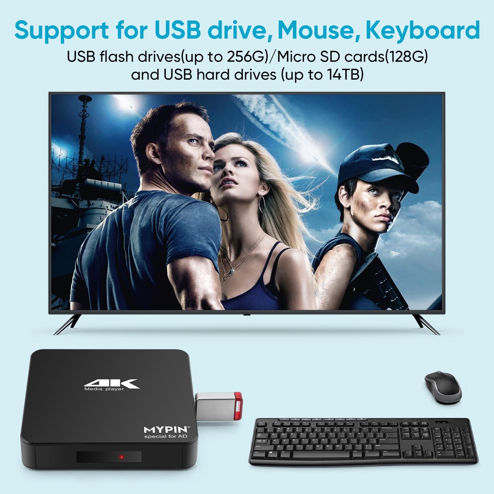 4K60hz MP4 Media Player Support 8TB HDD/ 256G USB Drive/SD Card with HDMI/AV …