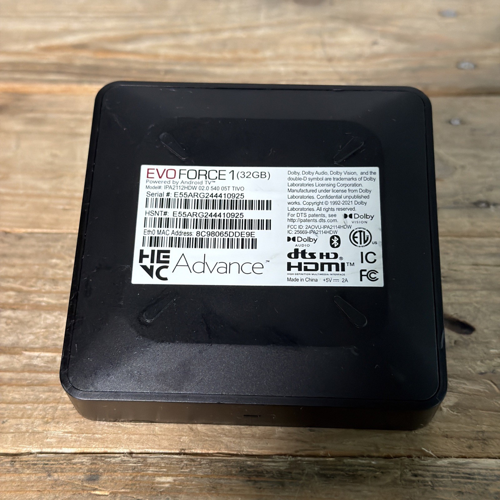 EVO FORCE 1 32GB Android TV Box Tested Working No Remote HEVC Dolby DTS