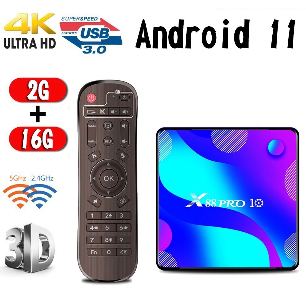 X88 Pro 10 Android Tv Box 11.0 Smart Tv Rk3318 2Gb 16Gb Support 2.4G/5G Wifi US
