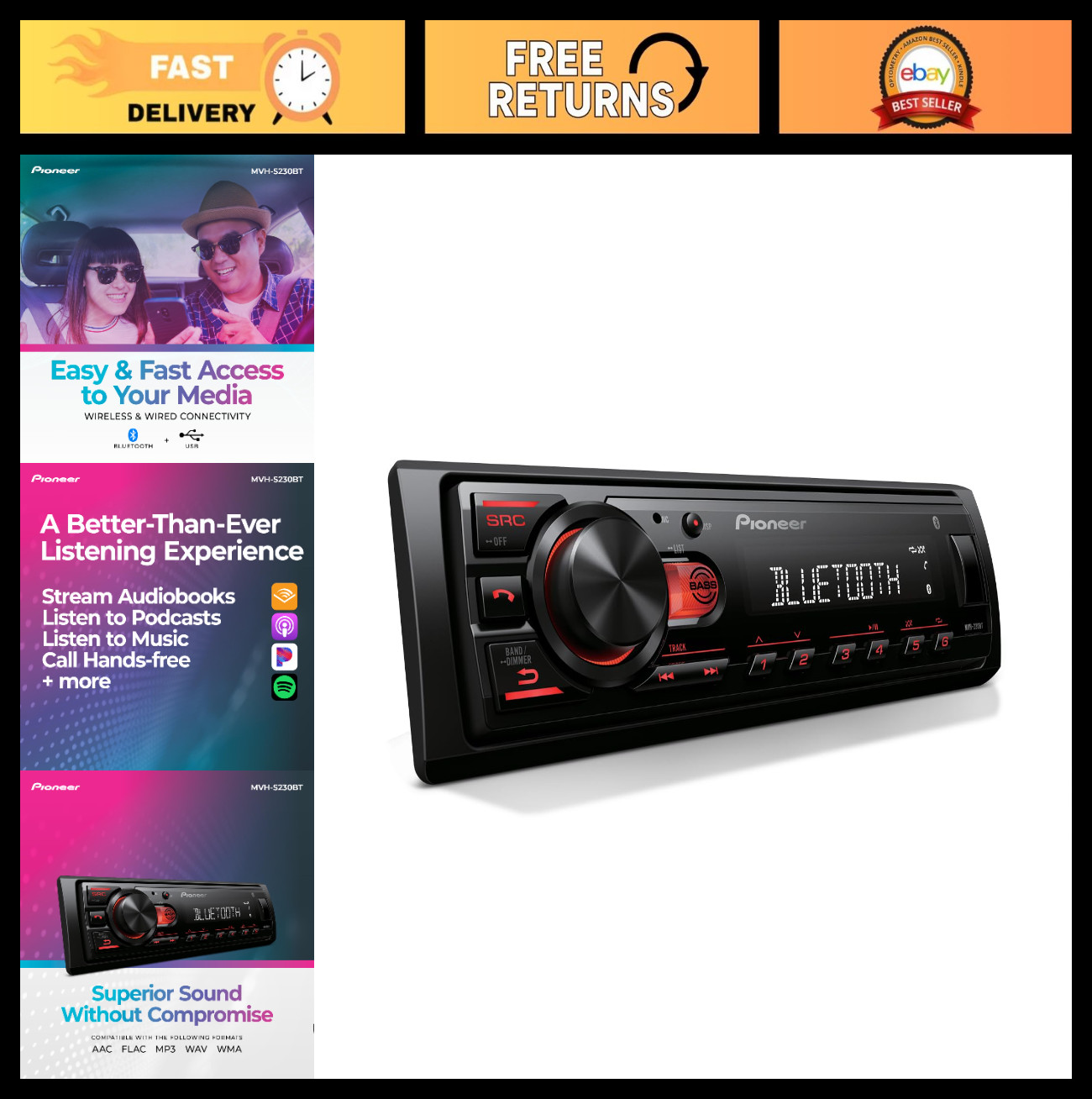 Digital Media Receiver – Bluetooth, USB, 50W x 4, AM/FM Radio, iPhone/Android Co