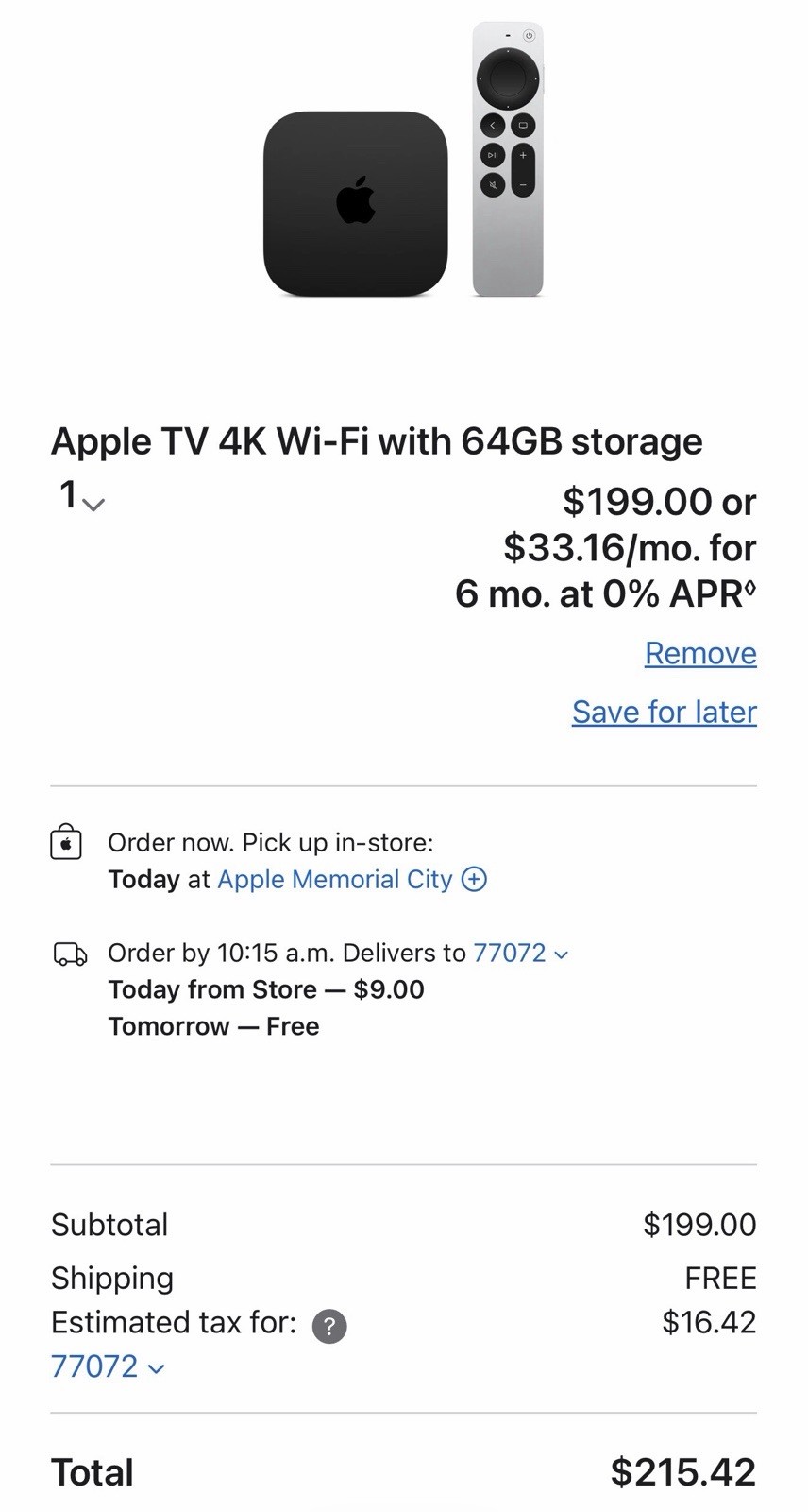 Apple TV 4K 64GB Wi‑Fi 4K HDR Dolby Vision Media Streamer MN873LL/A