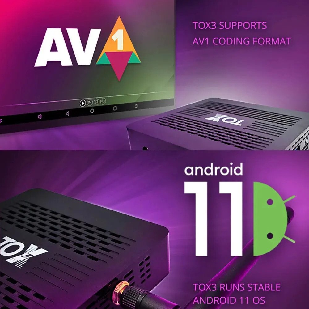 TOX3 Android 11 TV Box S905X4 4GB 32GB 4K AV1 1000M LAN Dual WiFi Media Player