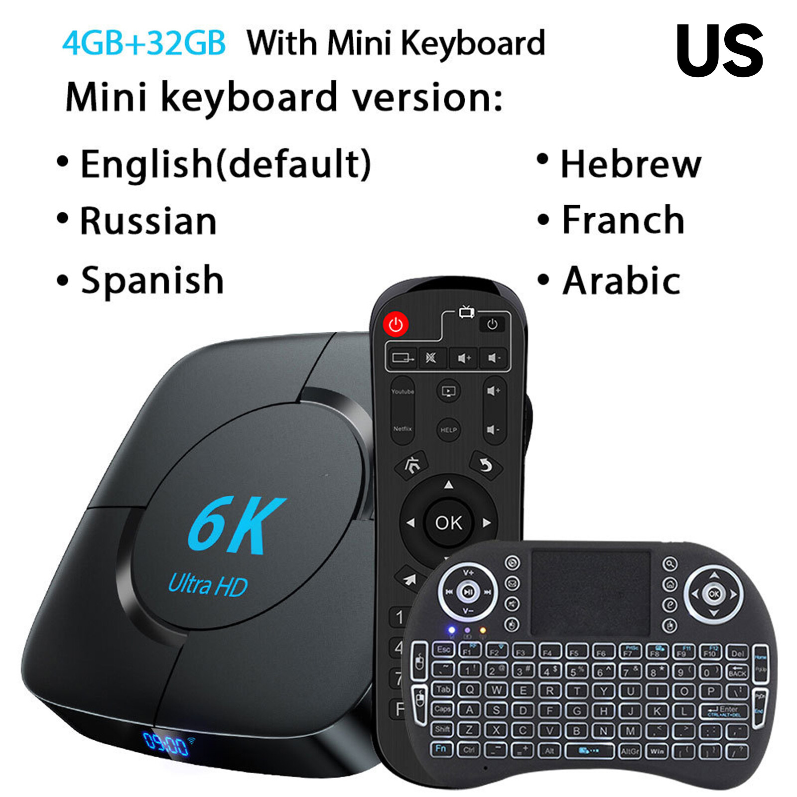 TV Box Media player Voice Assistant 8K 6K 3D Wifi6 2.4G&5.8G 4GB RAM 64G Top Box