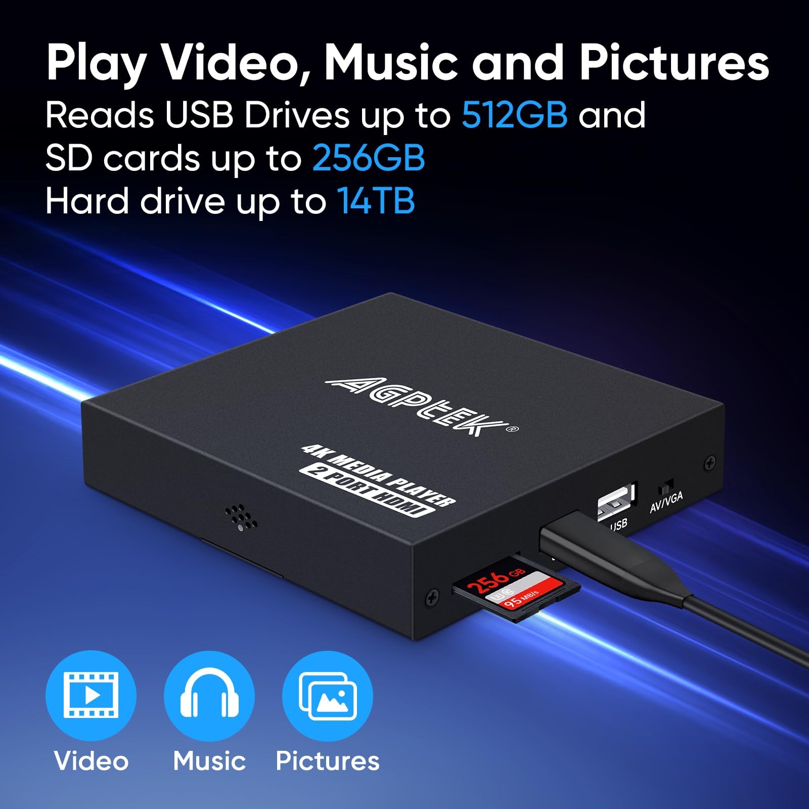 4K30hz HDMI TV Media Player with Dual HDMI, AV/VGA Output, 4K Splitter Functi…