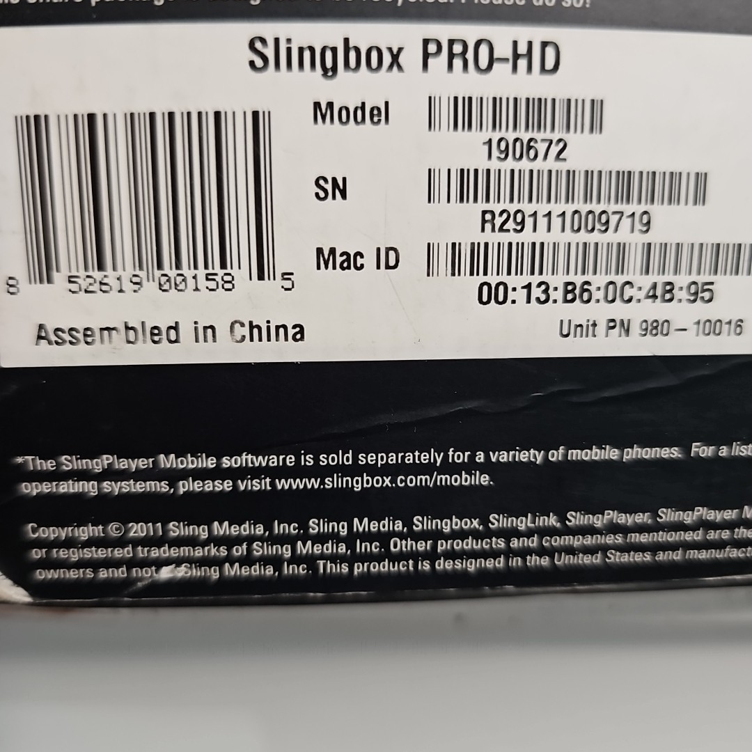 Slingbox PRO-HD SB300-100 Media Streamer 1080i Multiple Inputs Built-In TV Tuner
