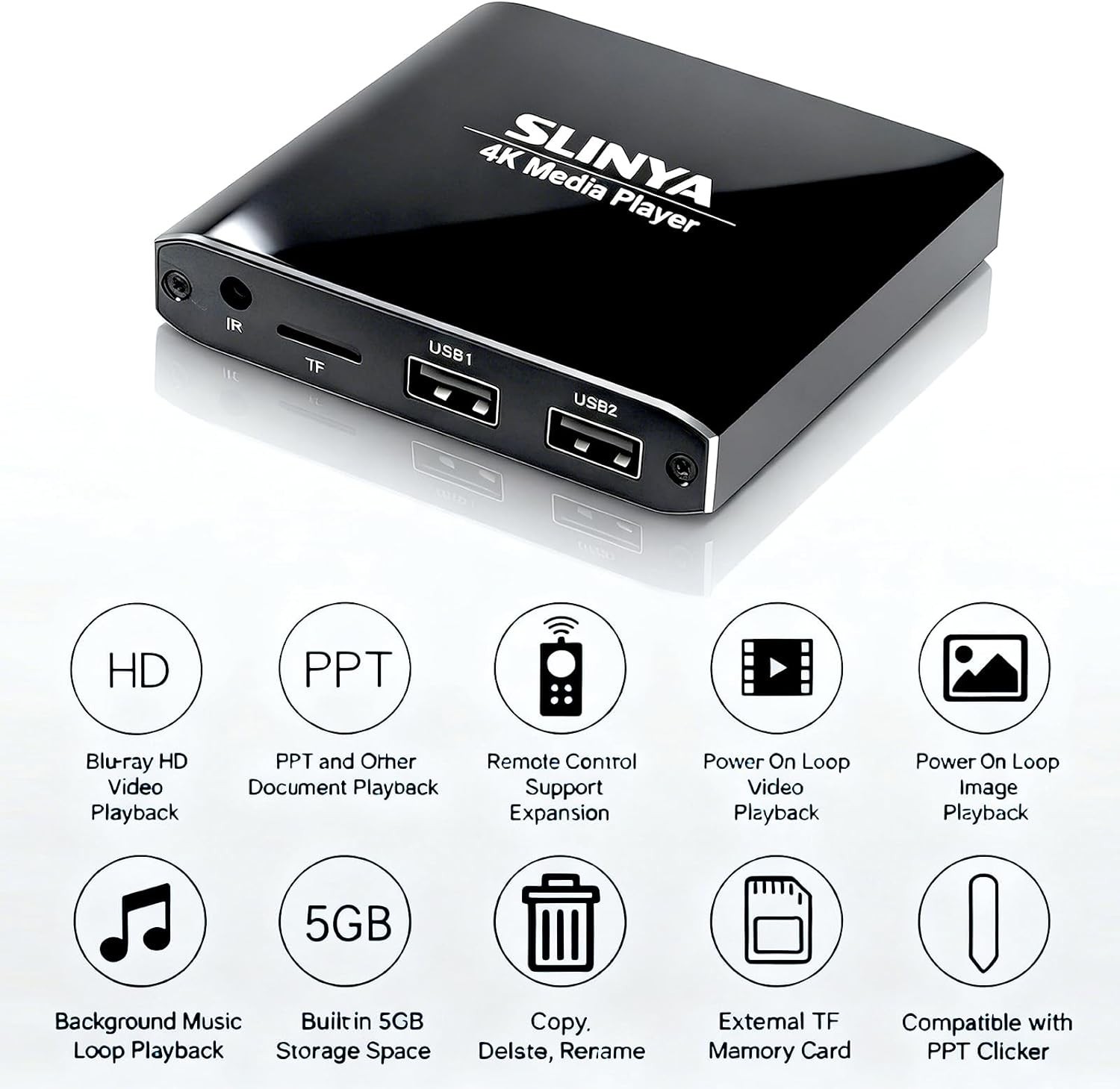 4K Ultra-HD Media Player for USB/HDD Drives SD Cards Plays HEVC HDMI AV MP3/JPG