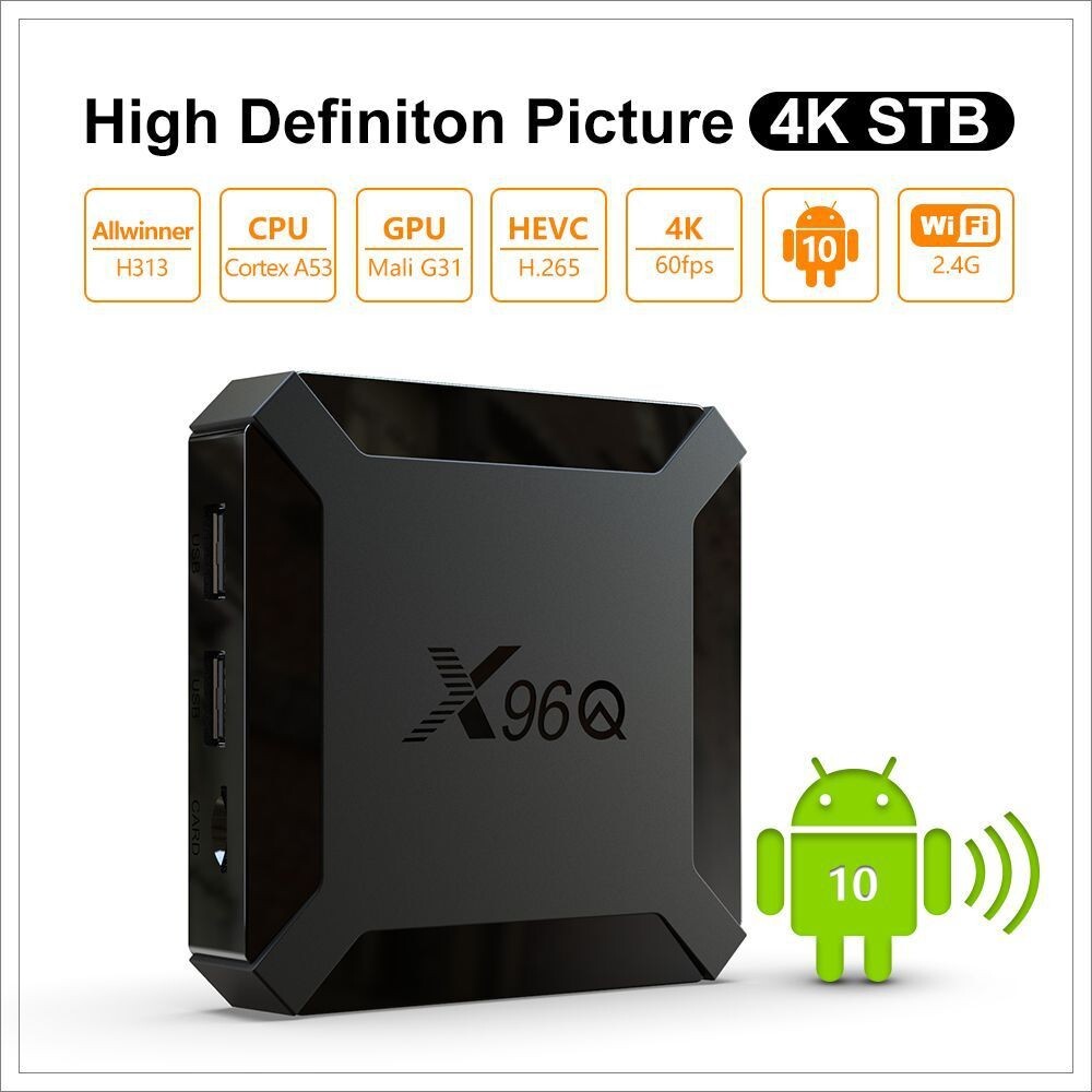 X96Q 1GB/2GB 8GB/16GB Android 10.0 TV Box Allwinner H313 Quad Core 4K 2.4G Wifi