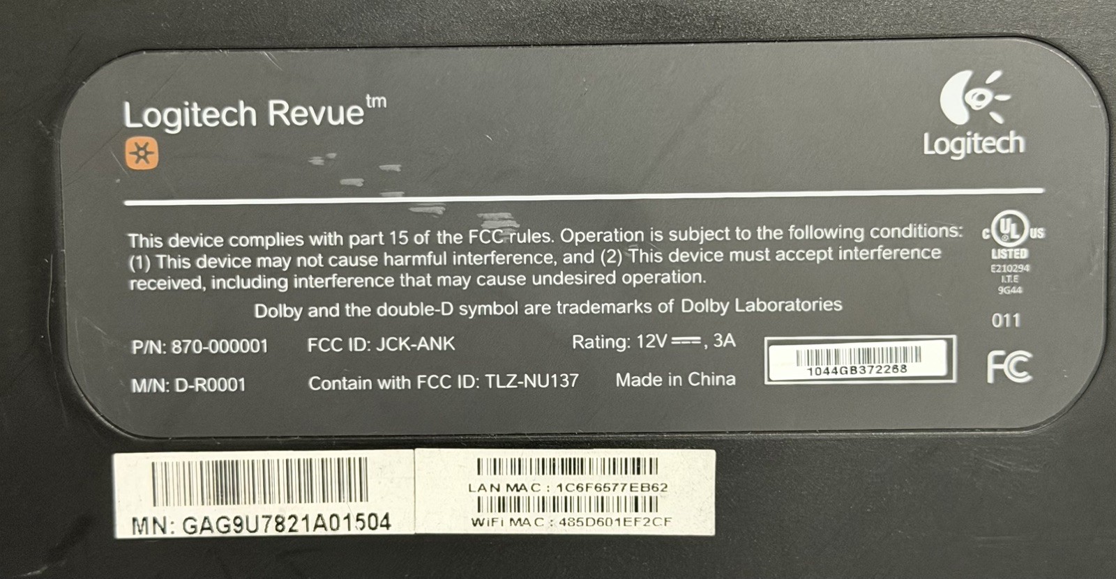 Logitech Revue Google TV Set Top Box D-R0001 HDMI Media Streamer Tested Working
