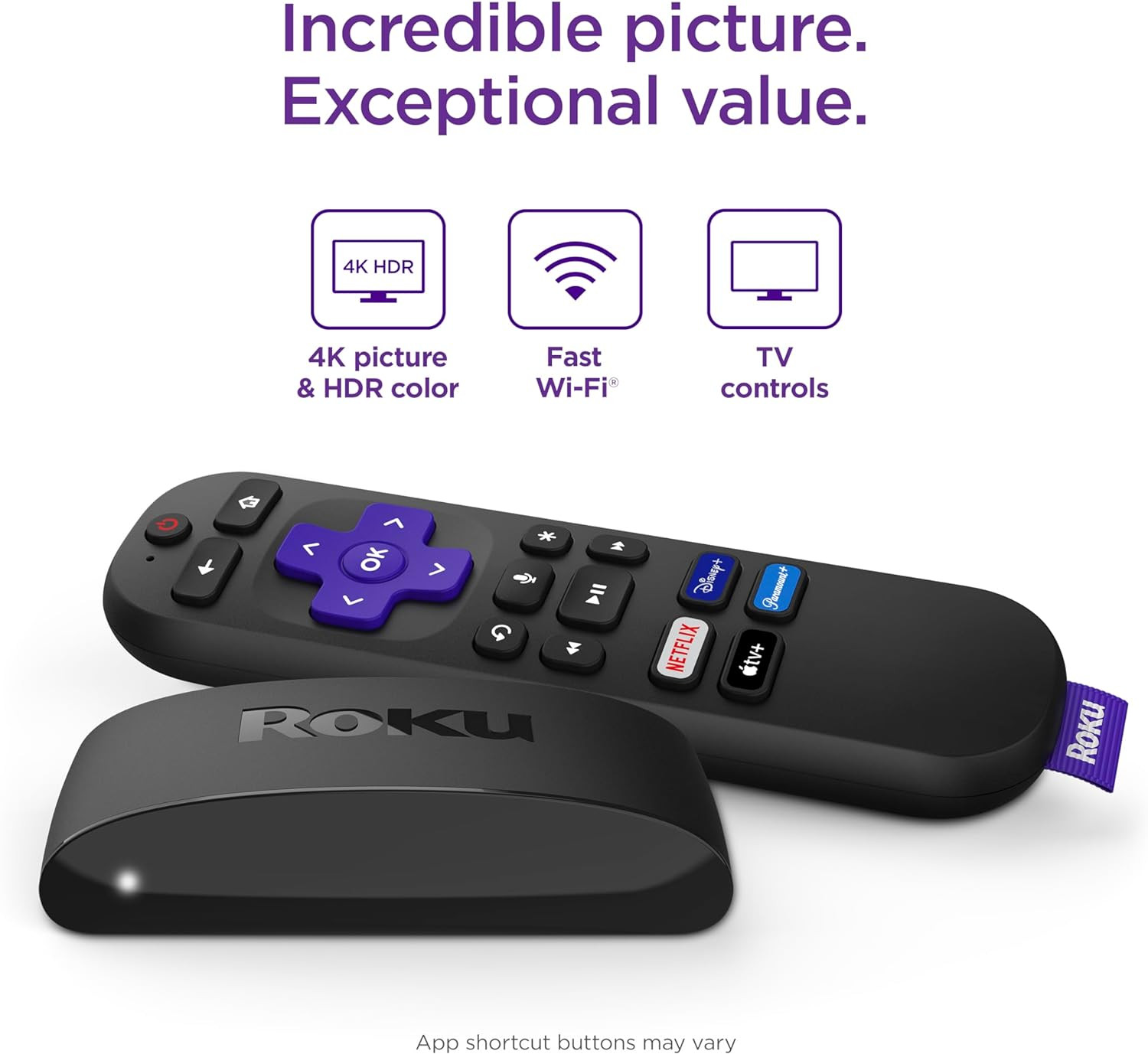 Roku Express 4K+ | Roku Streaming Device 4K/HDR, Roku Voice Remote, Free & Live