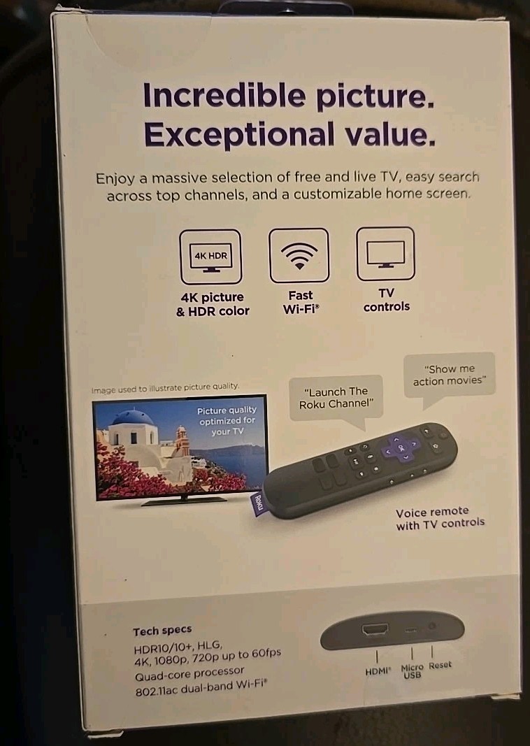 Express 4K+ Streaming Player HD/4K/HDR, Roku Voice with TV Controls (BN9)