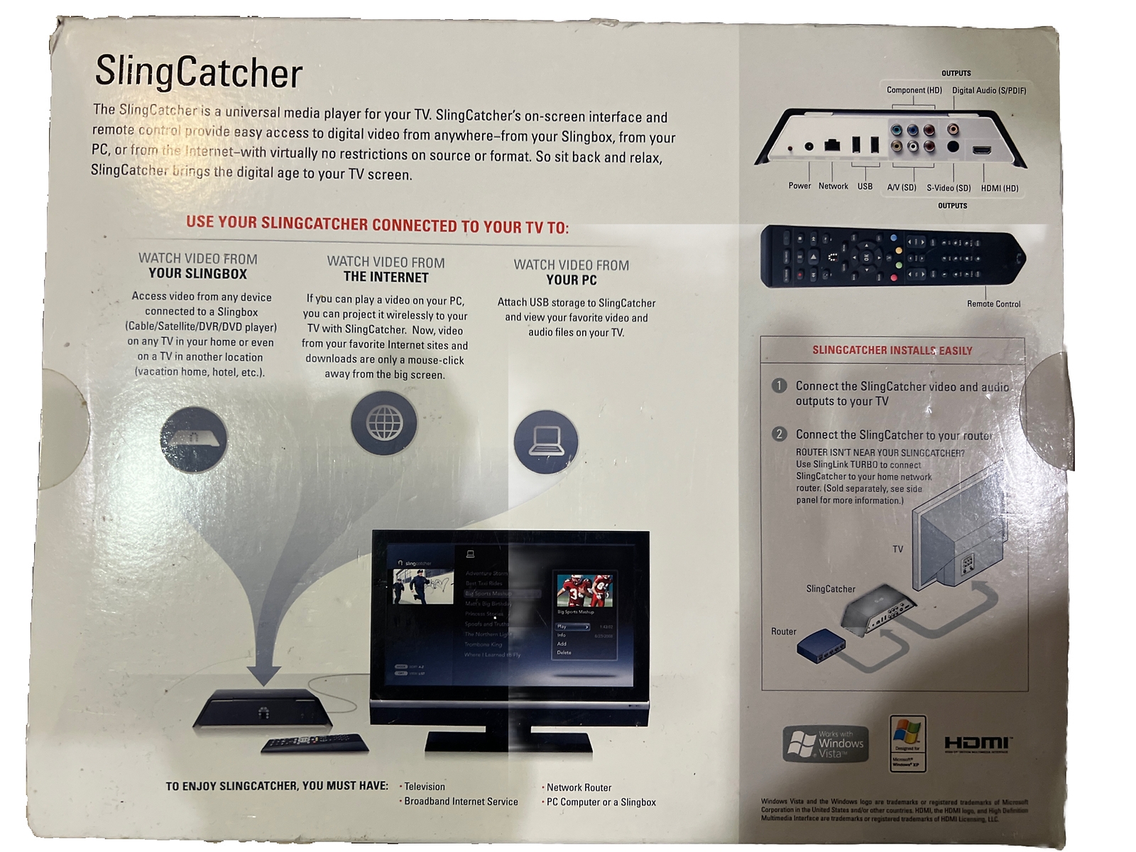 Sling Media SlingCatcher SC100-100 Universal Media Player for TV