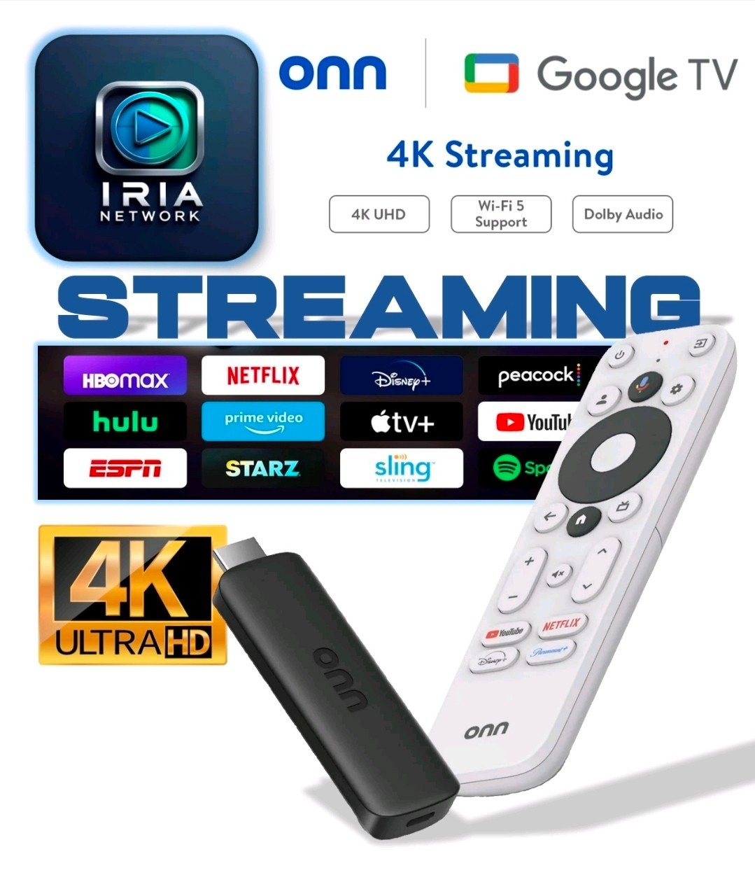 Onn Google TV FHD Streaming Stick 1080p Wi-Fi Voice Remote HDMI Device