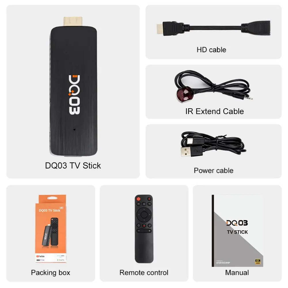 DQ03 Mini TV Stick Android 10 Quad Core ARM Cortex A53 2GB 16GB Support 4K H.265