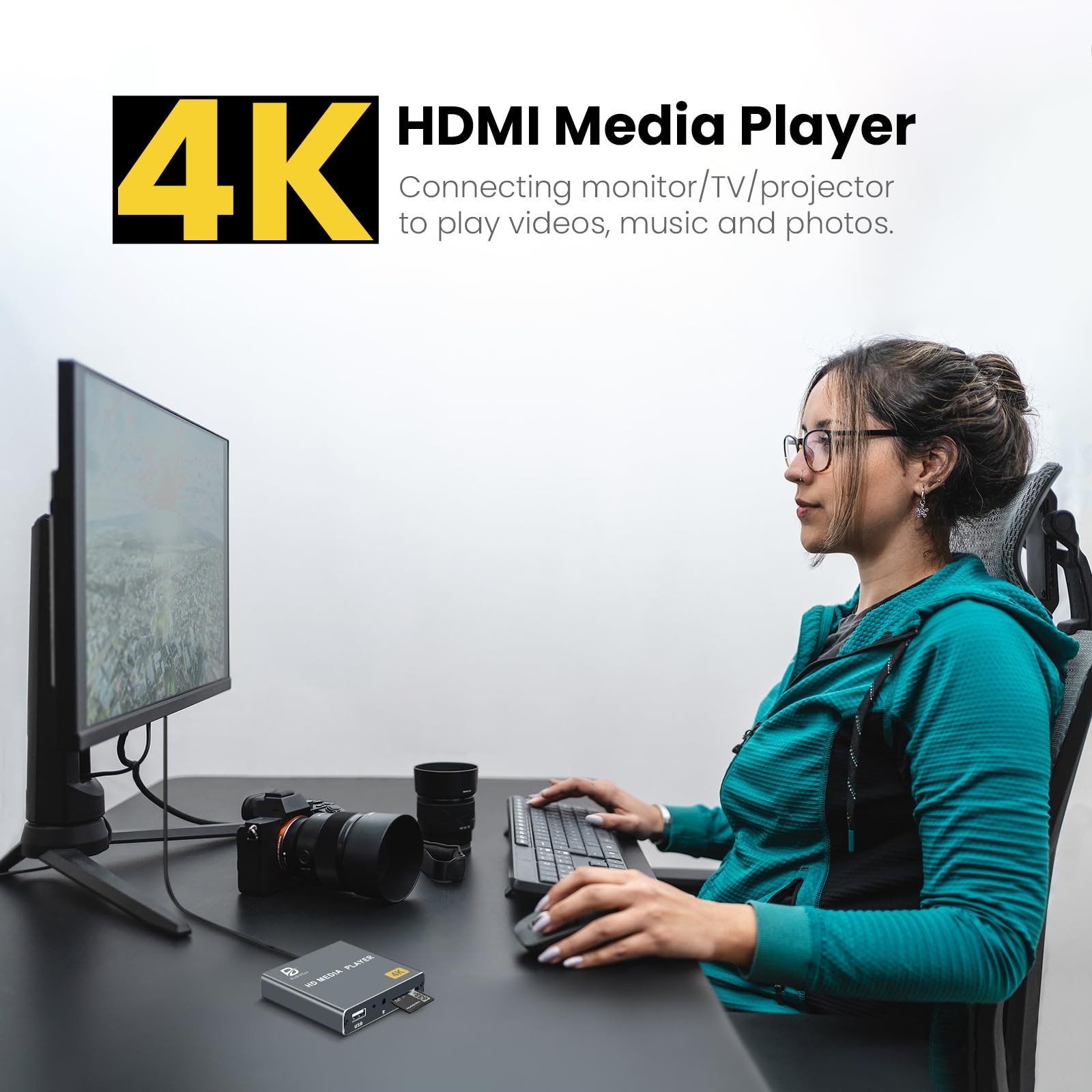 4K Digital Media Player, TV MP4 Video Player with HDMI/AV Output, Digital Sig…