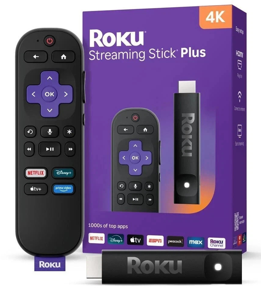 New 2025 Roku Streaming Stick PLUS 4K HDR Dolby Vision, Wi-Fi Device SKU # 3830R