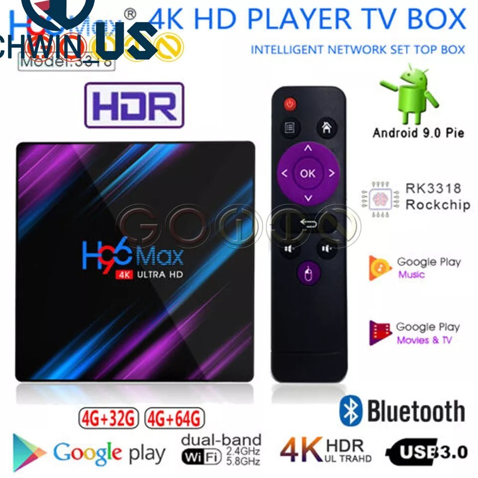 H96 MAX RK3318 Smart TV BOX Android 9.0 4GB 64GB Quad Core 1080p 4K LED screen