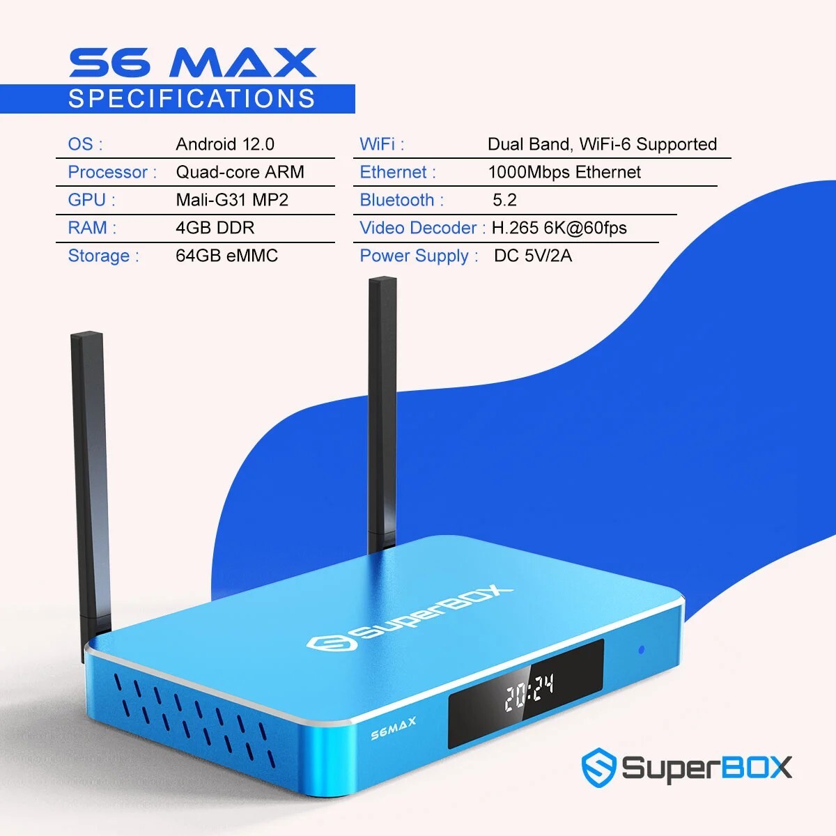 NEW 2025 Model-SuperBox S6 Max, 6K UltraHD, BlueTooth Voice Command fast ship