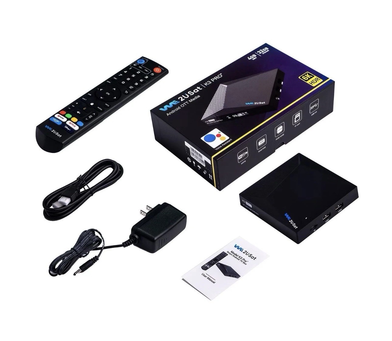 We2USat K3 PRO+ 6K HDR Android TV Box Remote Control 4GB RAM + 32GB Storage