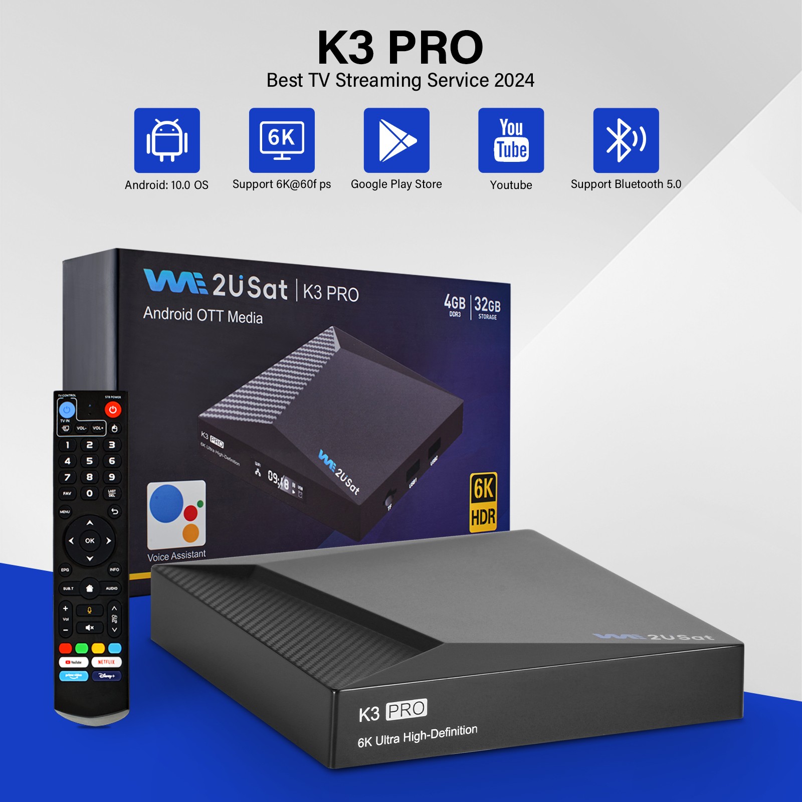 New WE2USAT K3 PRO 6K Super TV Box Streaming Box Voice Control
