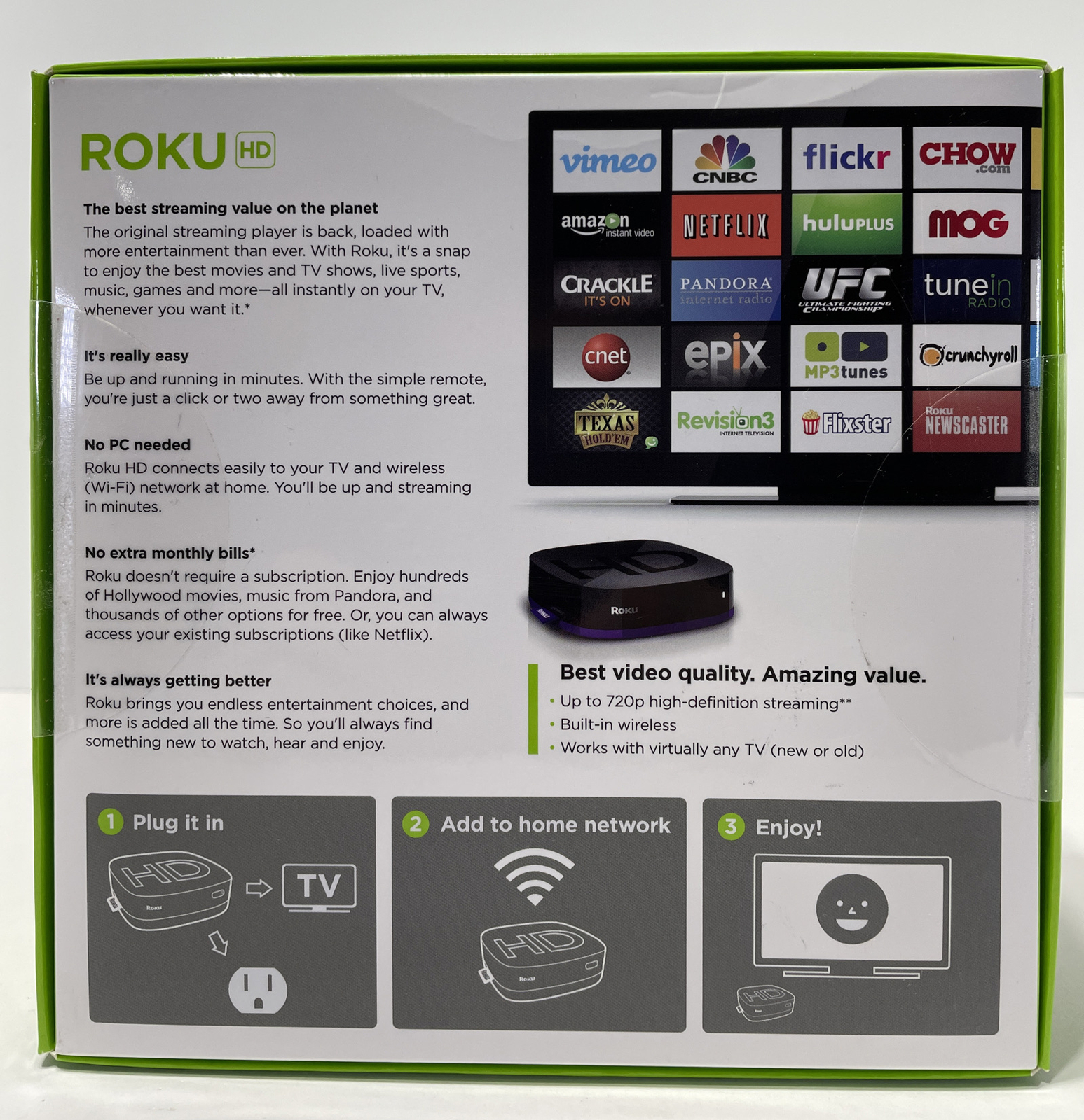 Roku HD (2nd Generation) Media Streamer 2500R – Black **Sealed **