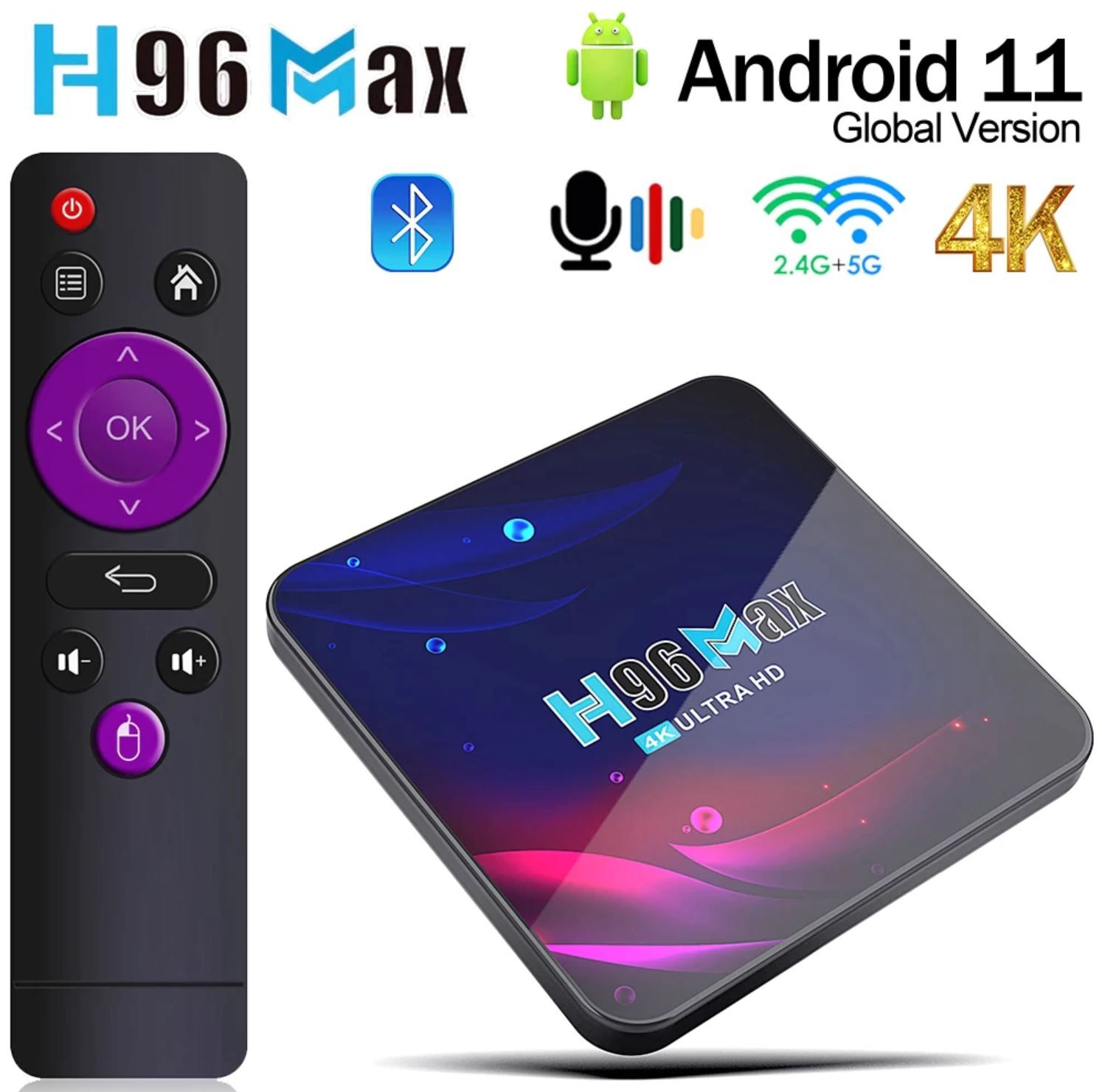 Android 7.1 Streaming Media Players TV 4G+64GB H96 Max 4K Display