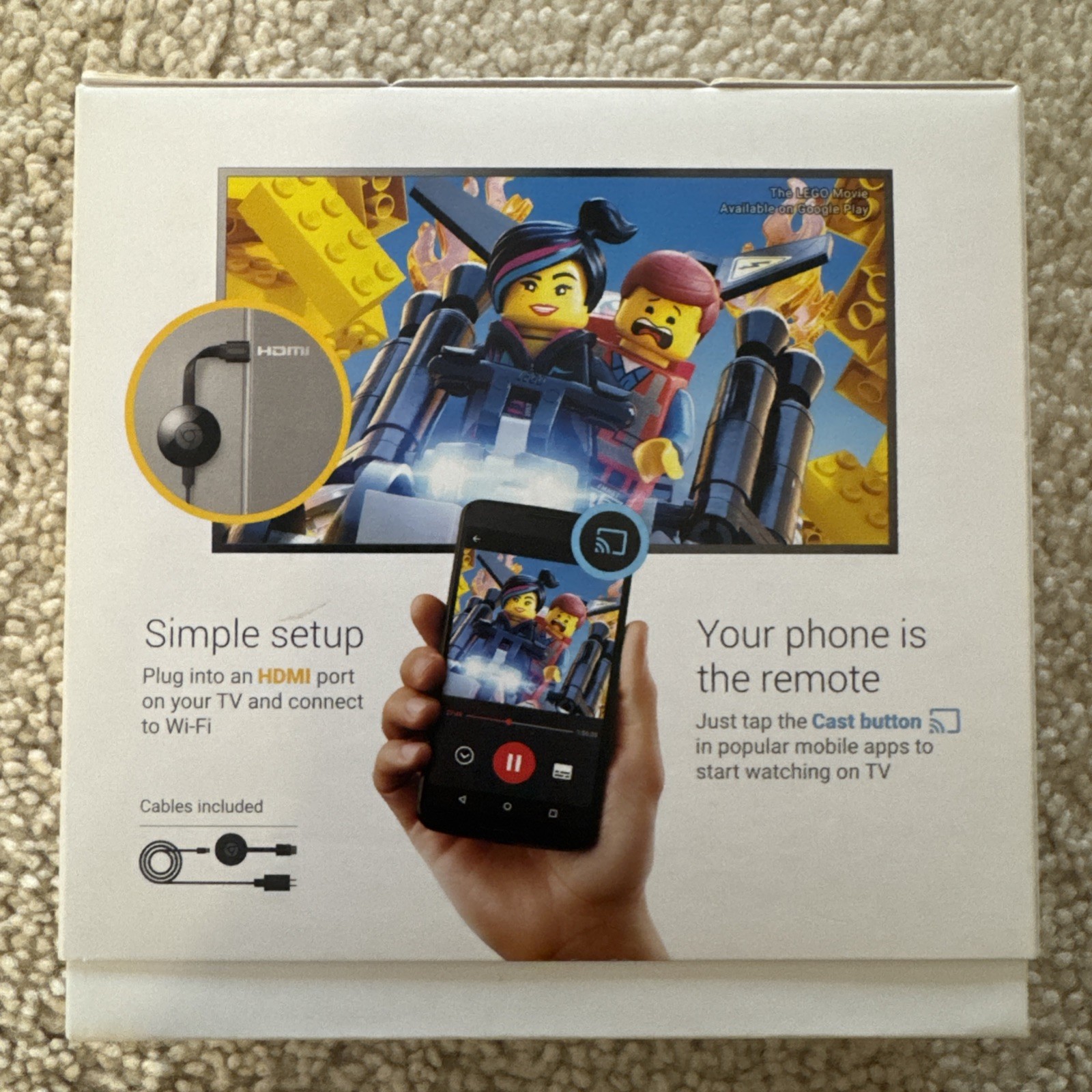 Google Chromecast HD Media Streamer GA3A00093-A14-Z01 New. Open Box. Never Used