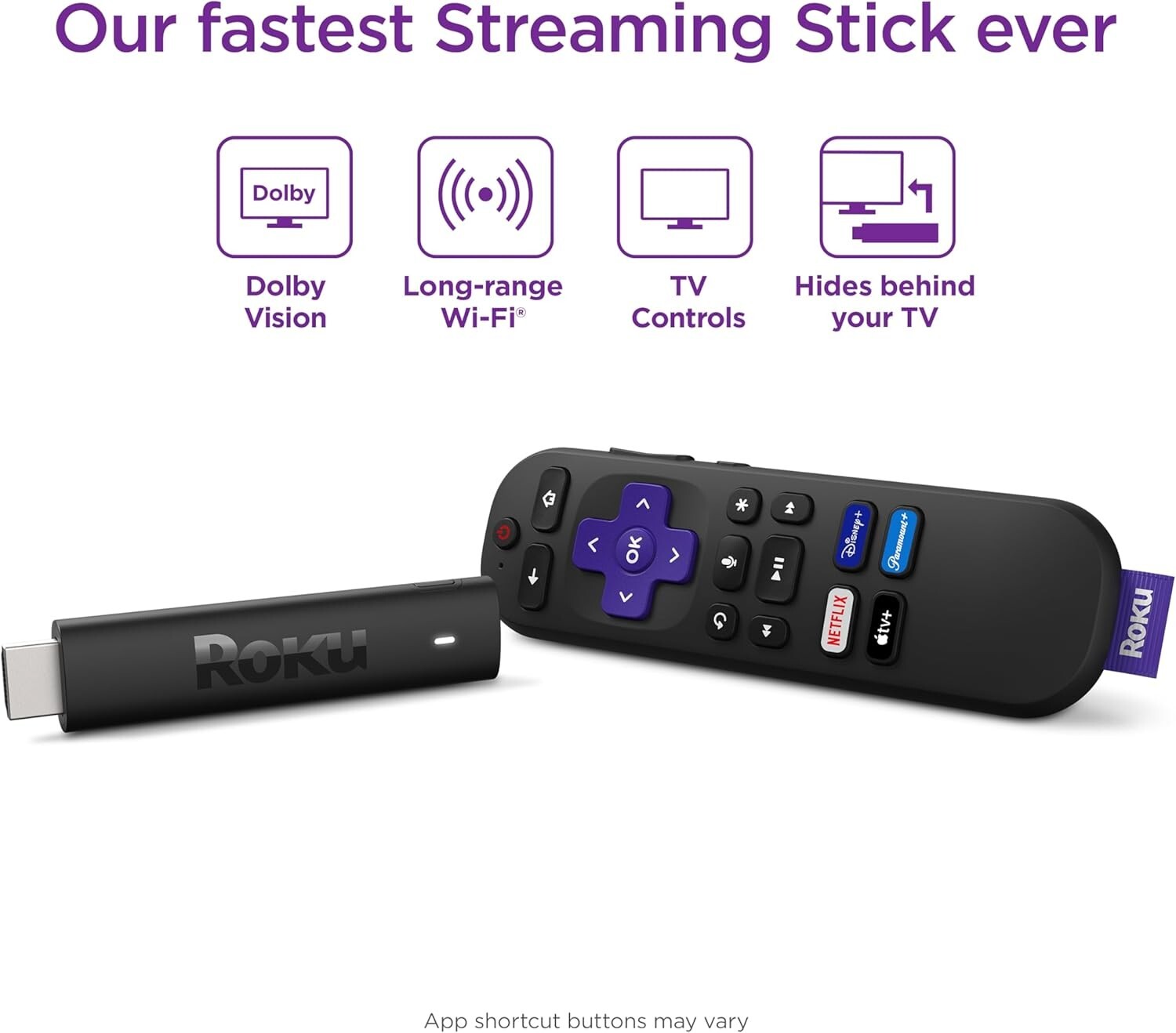 Roku Streaming Stick 4K/HDR/Dolby Roku Voice Remote and TV Controls
