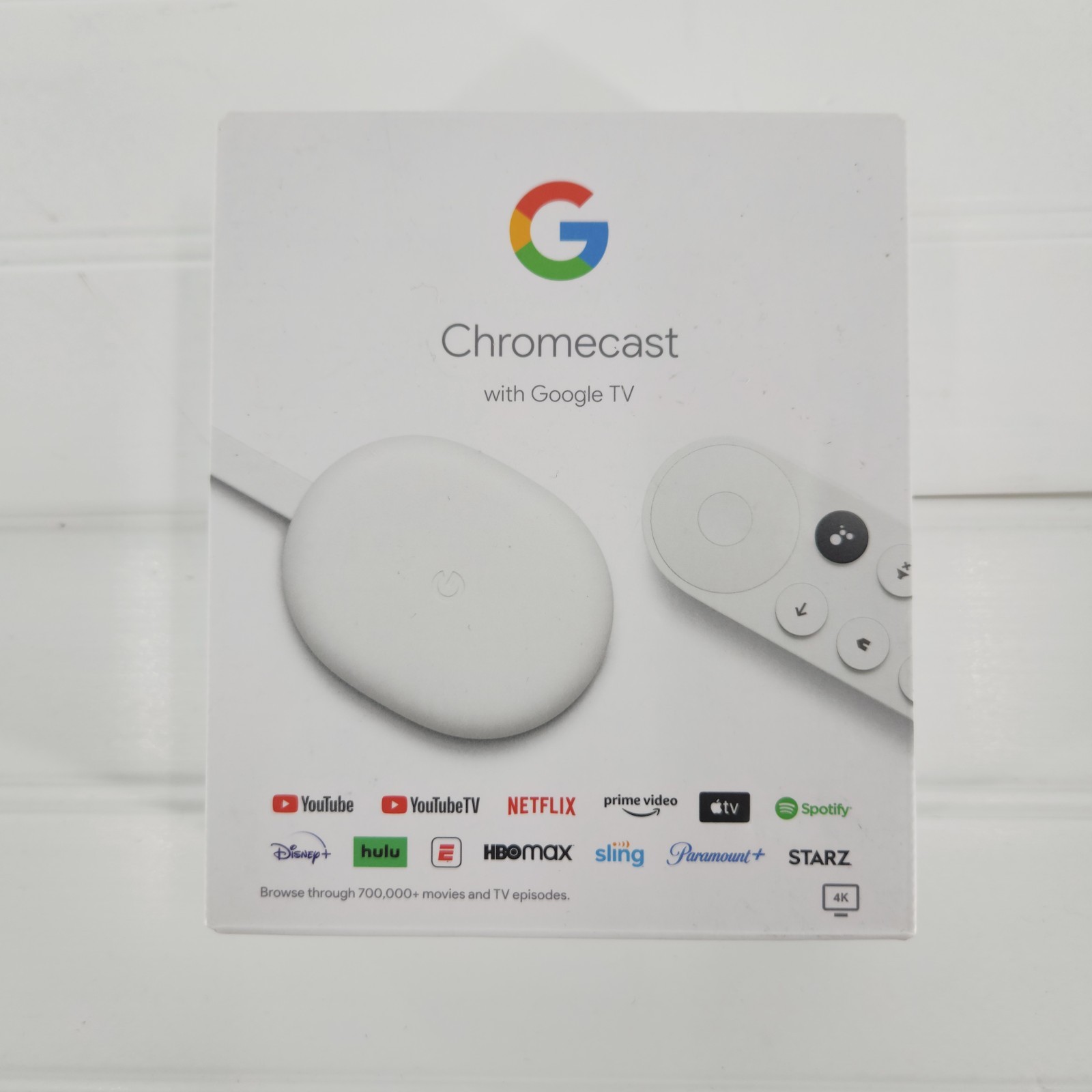 Google Chromecast with Google TV 4K Snow GA01919-US Open Box w/ Remote & Adapter