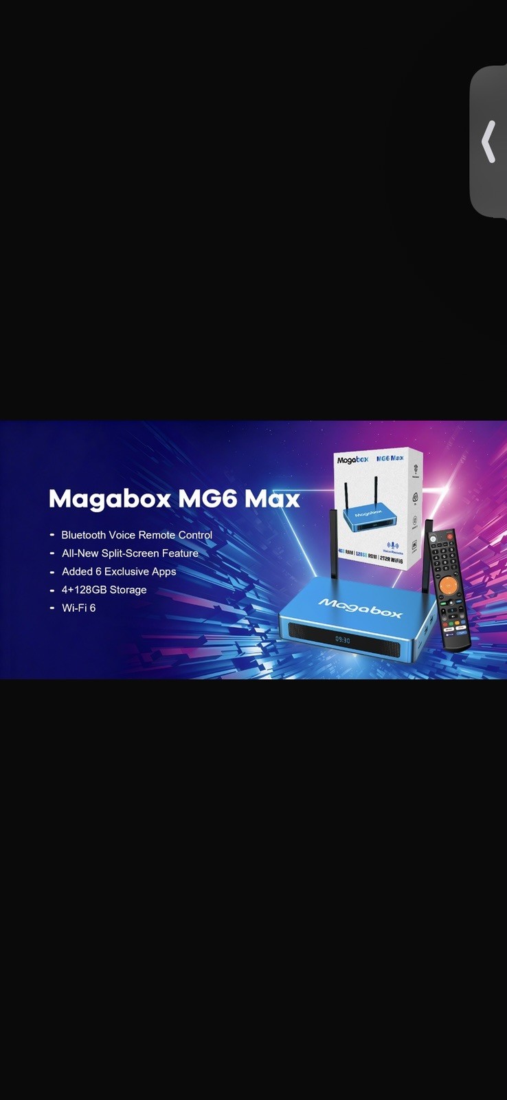 Magabox MG6 Max TV Box Media Streamer 128GB Wi-Fi 6 HDMI Voice Remote