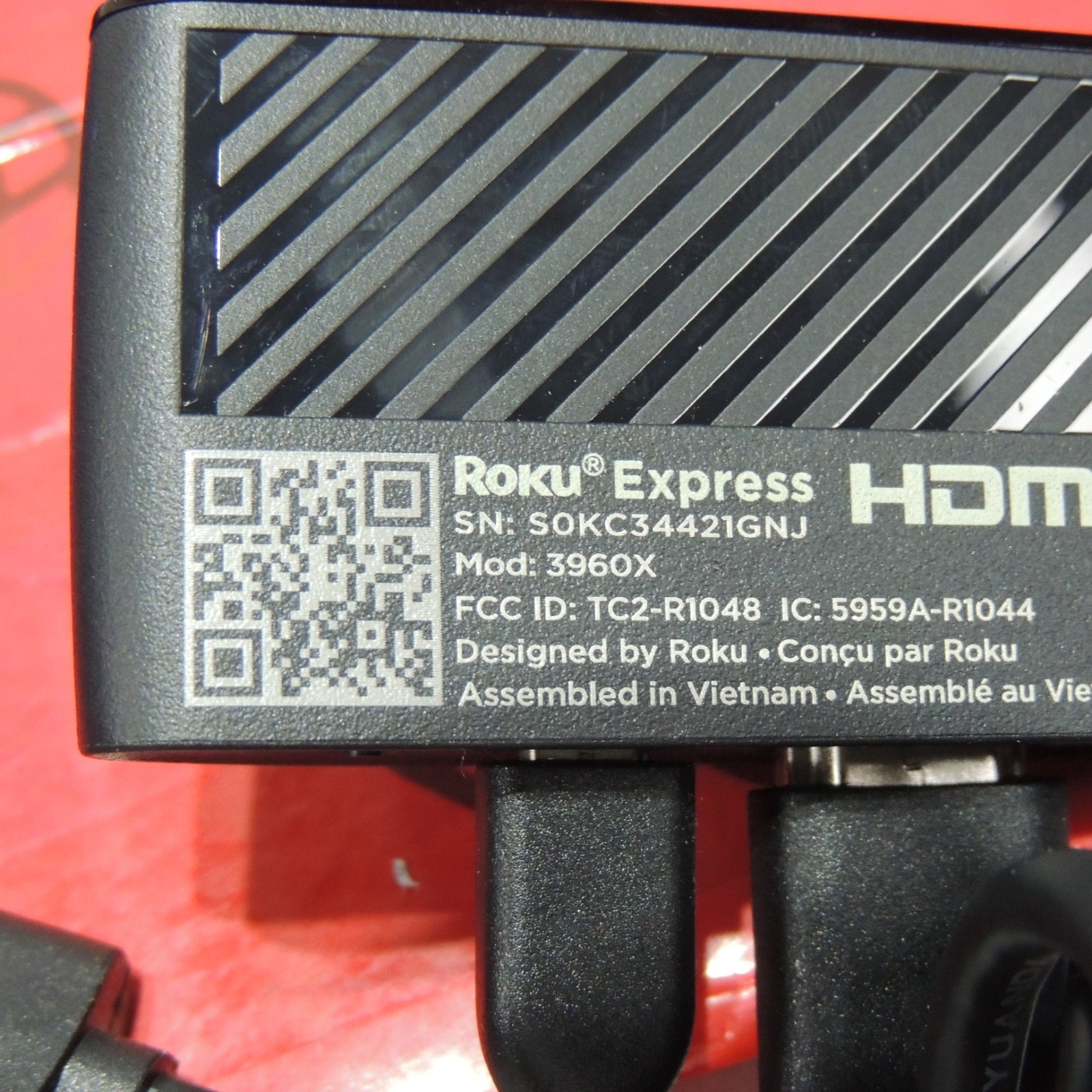 Roku Express 3960X HD Streaming Media Player w/ Remote (missing back) & Cable