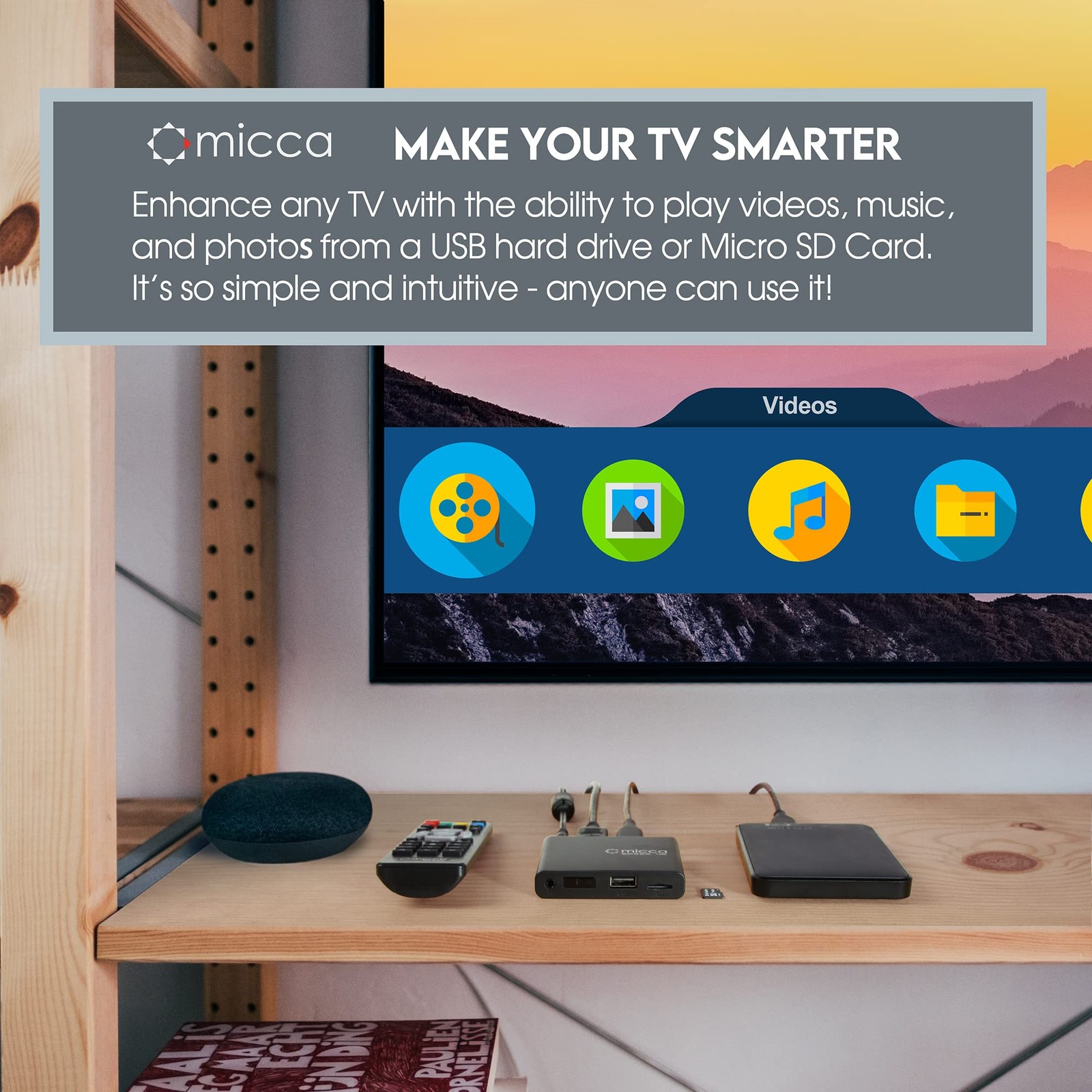 4K Ultra HD Digital Media Player for USB & MicroSD, HDMI, H.265, Auto Play