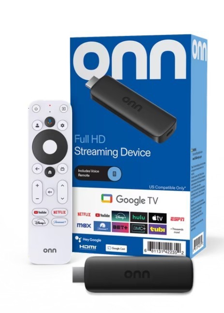 ONN Full HD J-B Streaming Device w/ Google TV, 8GB HDMI 1080p Voice Remote