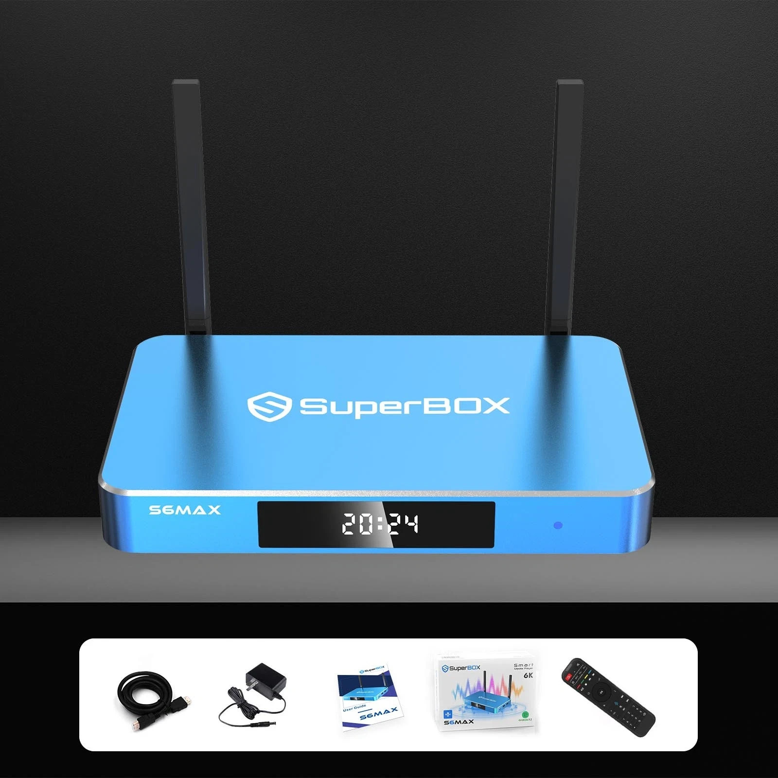 SuperBox S6 Max 6K Android TV Box Blue Dual Band WiFi 6 HDMI 64GB Dolby Digital