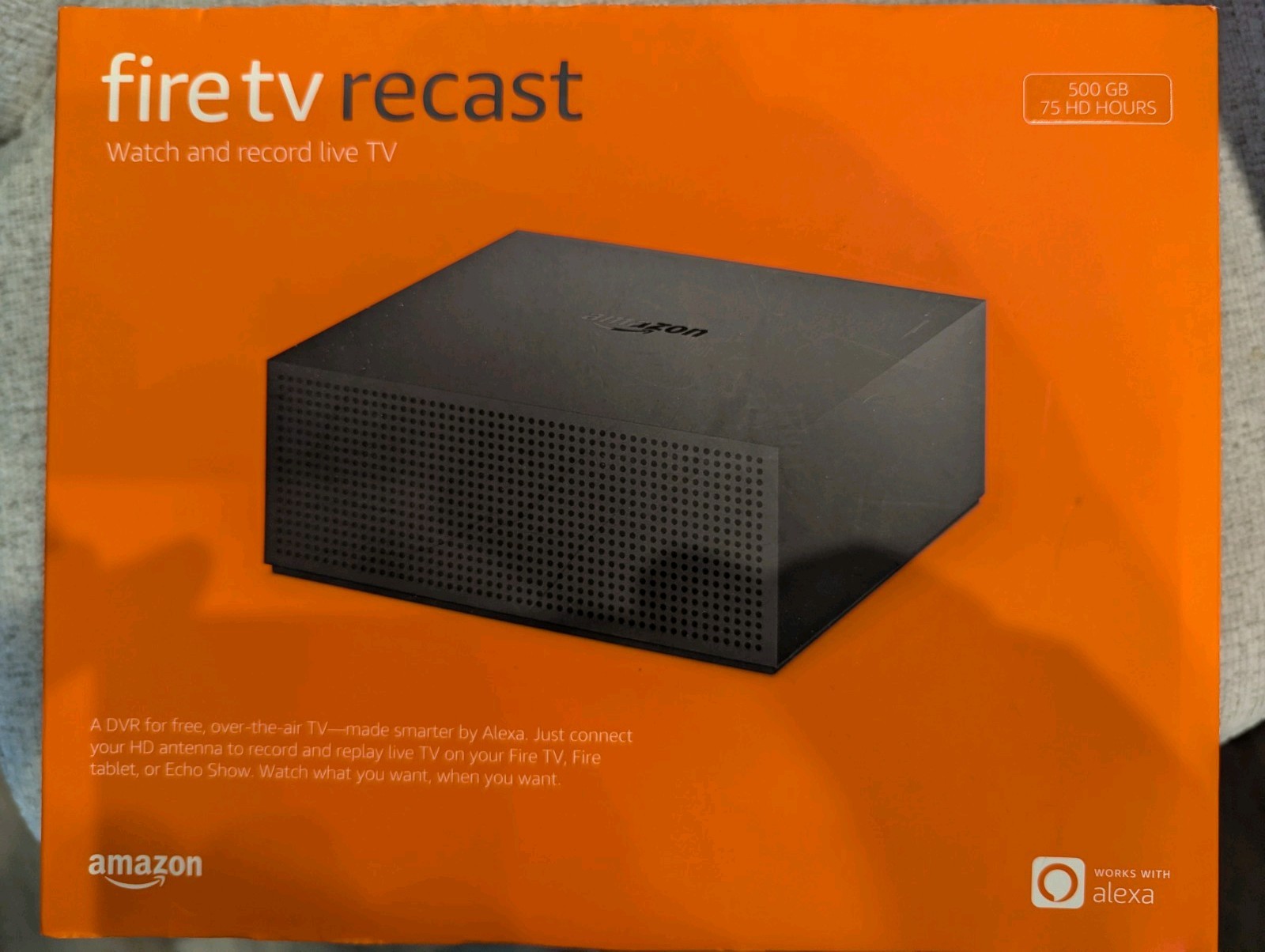 Amazon Fire TV Recast 500GB Over-the-Air DVR including power cord and Ethernet